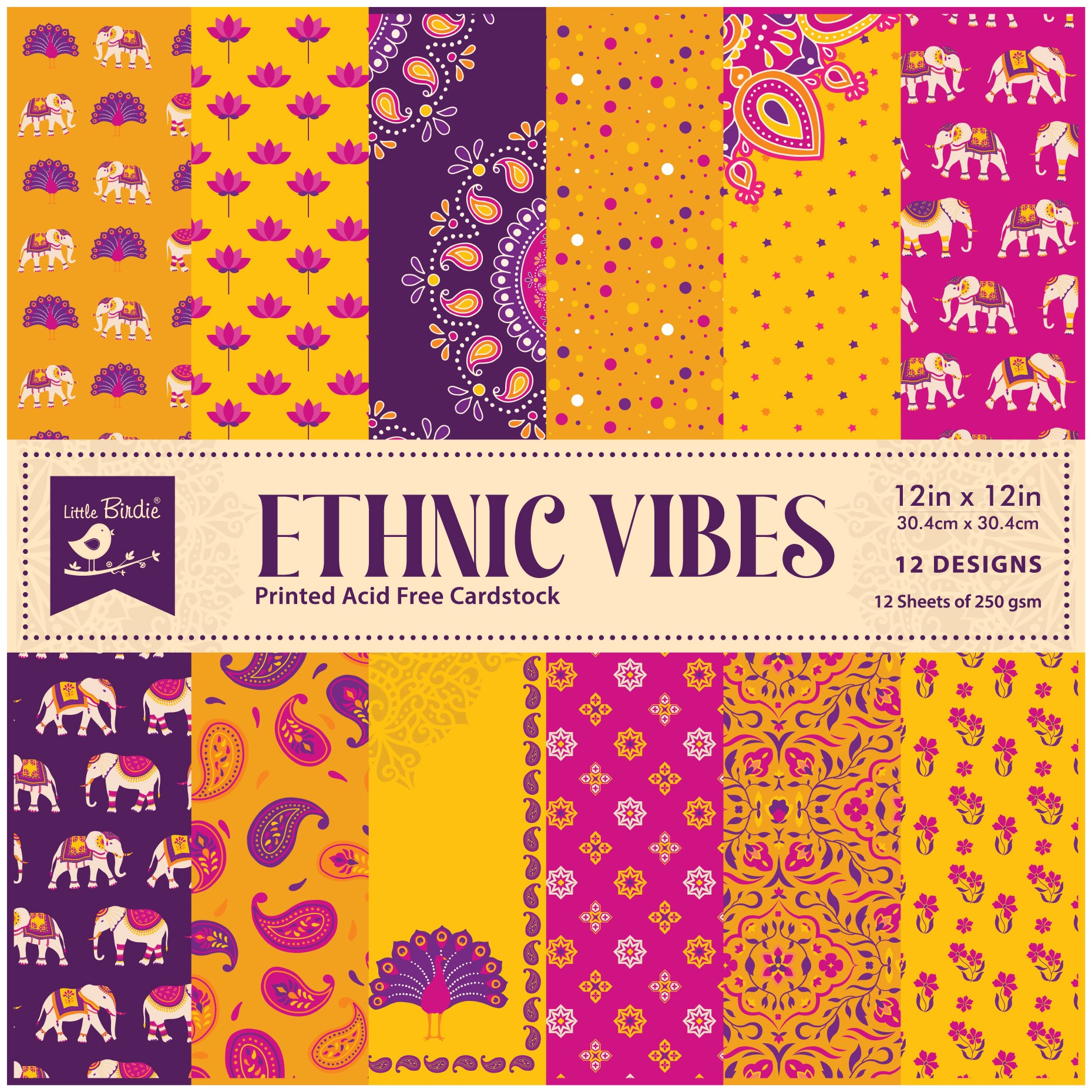 Paper Pack Ethnic Vibes 12 X 12inch 250gsm 12 Sheet