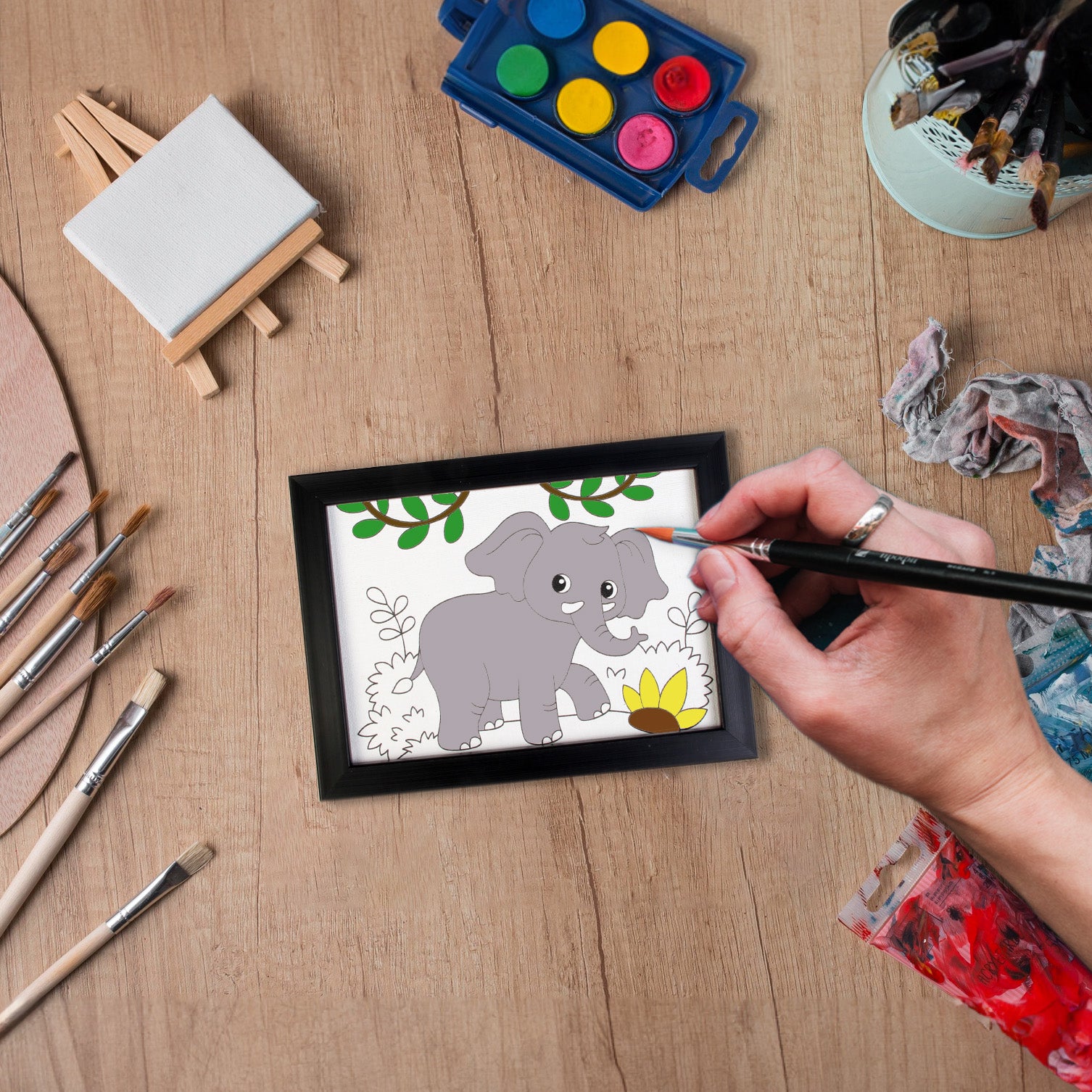 Pre-printed Canvas With Frame Elephant Painting Kit 5 X 7inch