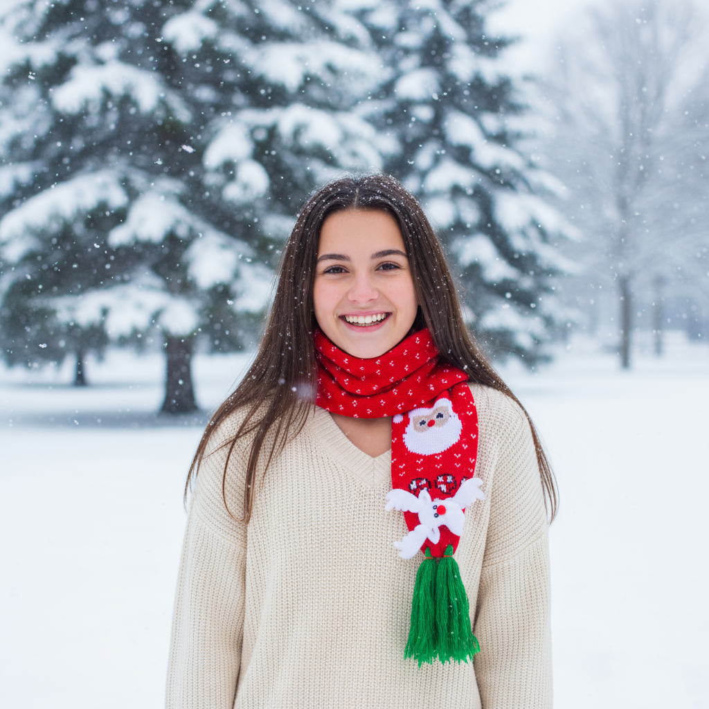 Christmas Knitted Scarf Santa Unisex Adult/Kids Green H40inch X W4.5inch