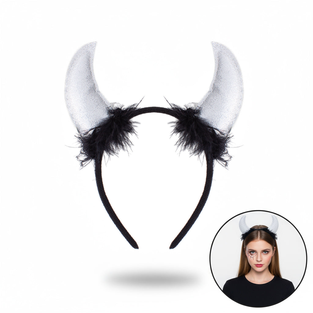 Halloween Devil Horn Hair band Sparkly Silver 1pc