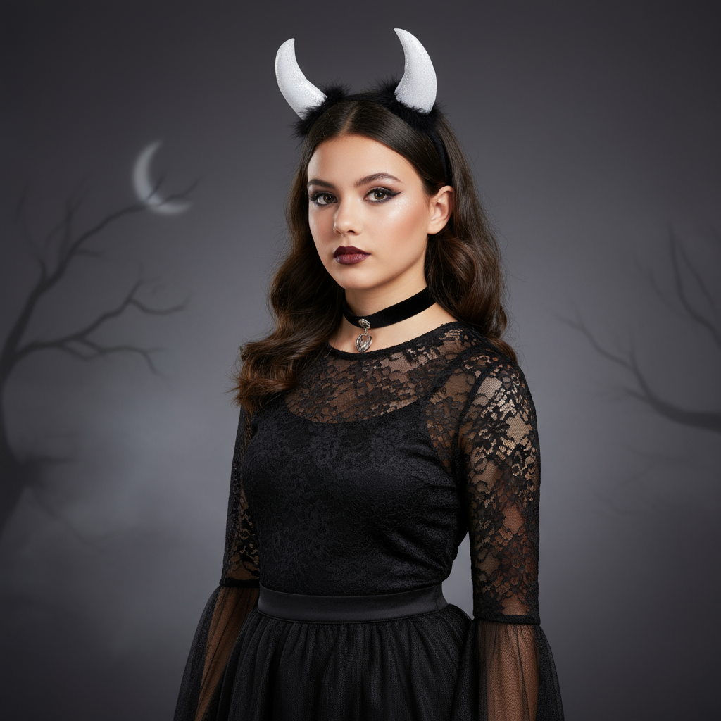 Halloween Devil Horn Hair band Sparkly Silver 1pc