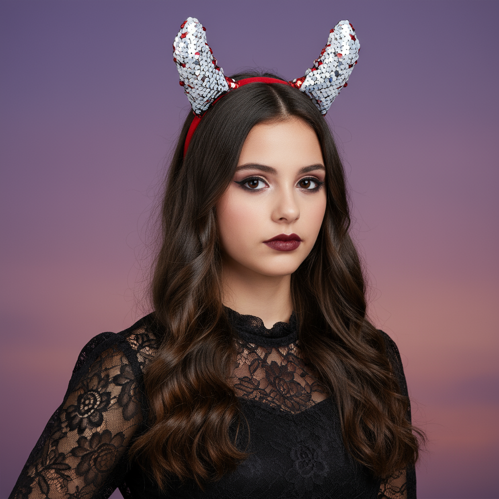 Halloween Devil Horn Hair band Red Shimmer 1pc