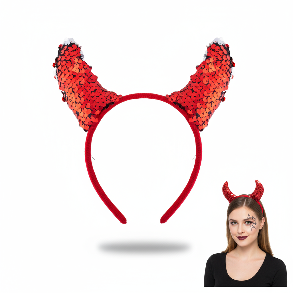 Halloween Devil Horn Hair band Red Shimmer 1pc