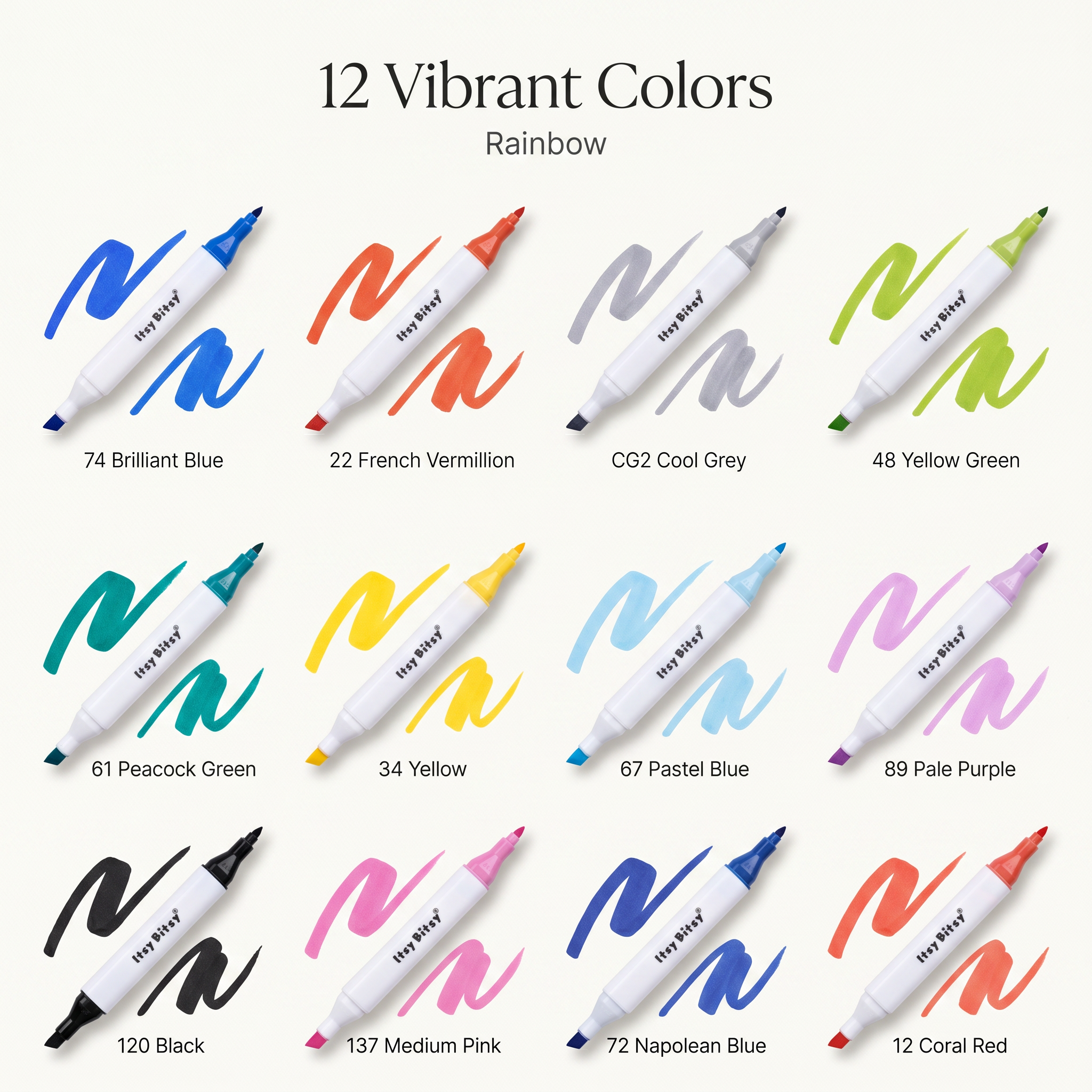 Alcohol Marker Dual Tip Bright Colour 12pcs Box