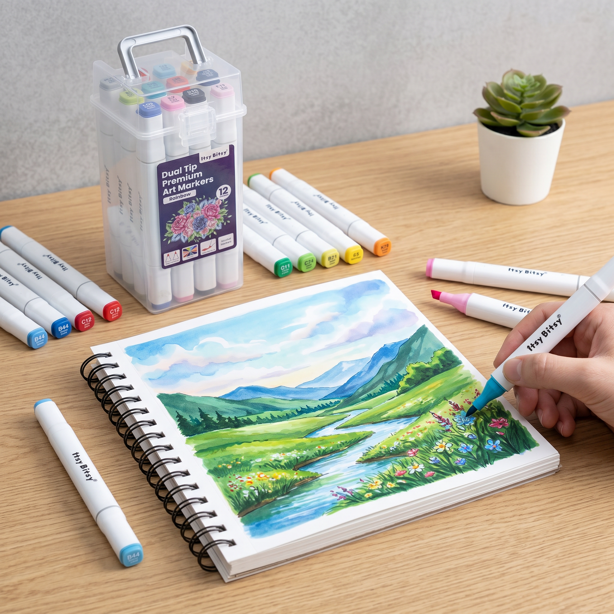 Alcohol Marker Dual Tip Bright Colour 12pcs Box