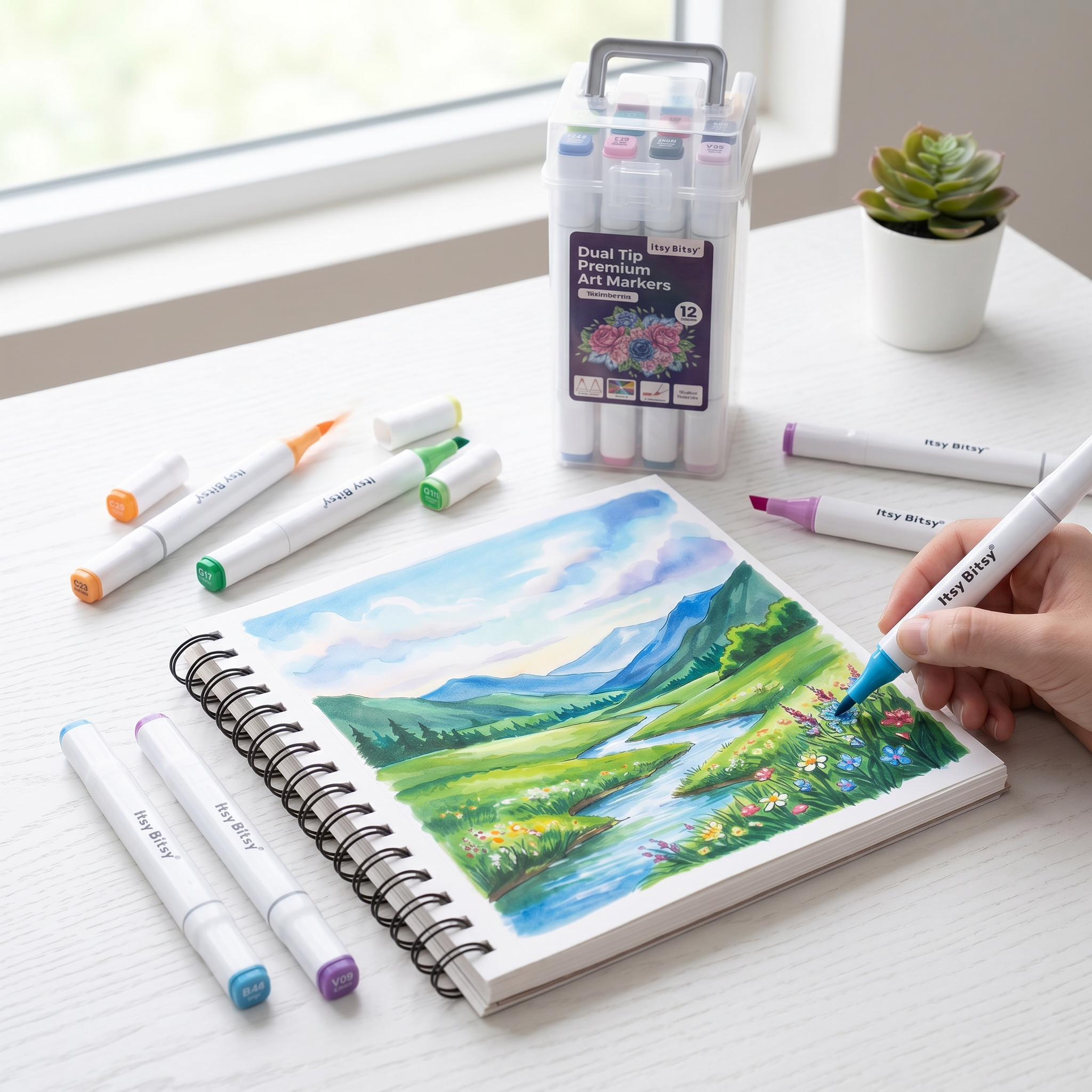 Alcohol Marker Dual Tip Pastel Colour 12pcs Box