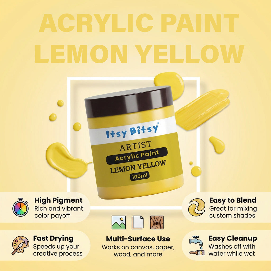 Artists Acrylic Colour Lemon Yellow 100ml Bottle