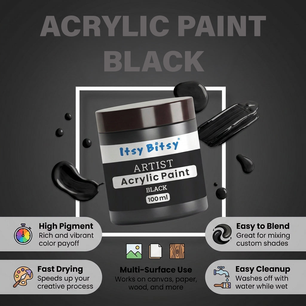 Artists Acrylic Colour Black 100ml Bottle