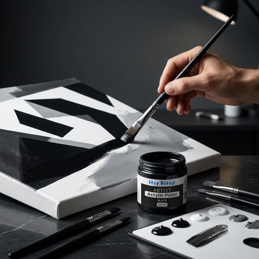 Artists Acrylic Colour Black 100ml Bottle