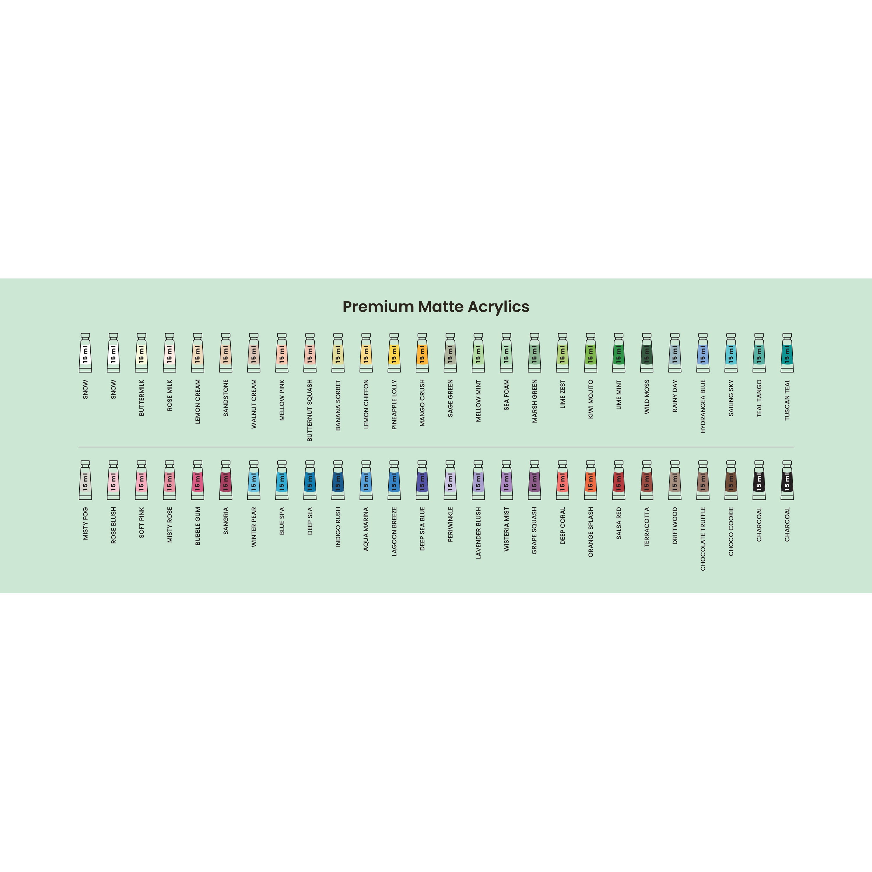 Premium Matte Acrylics Set 52 Colours X 15ml each