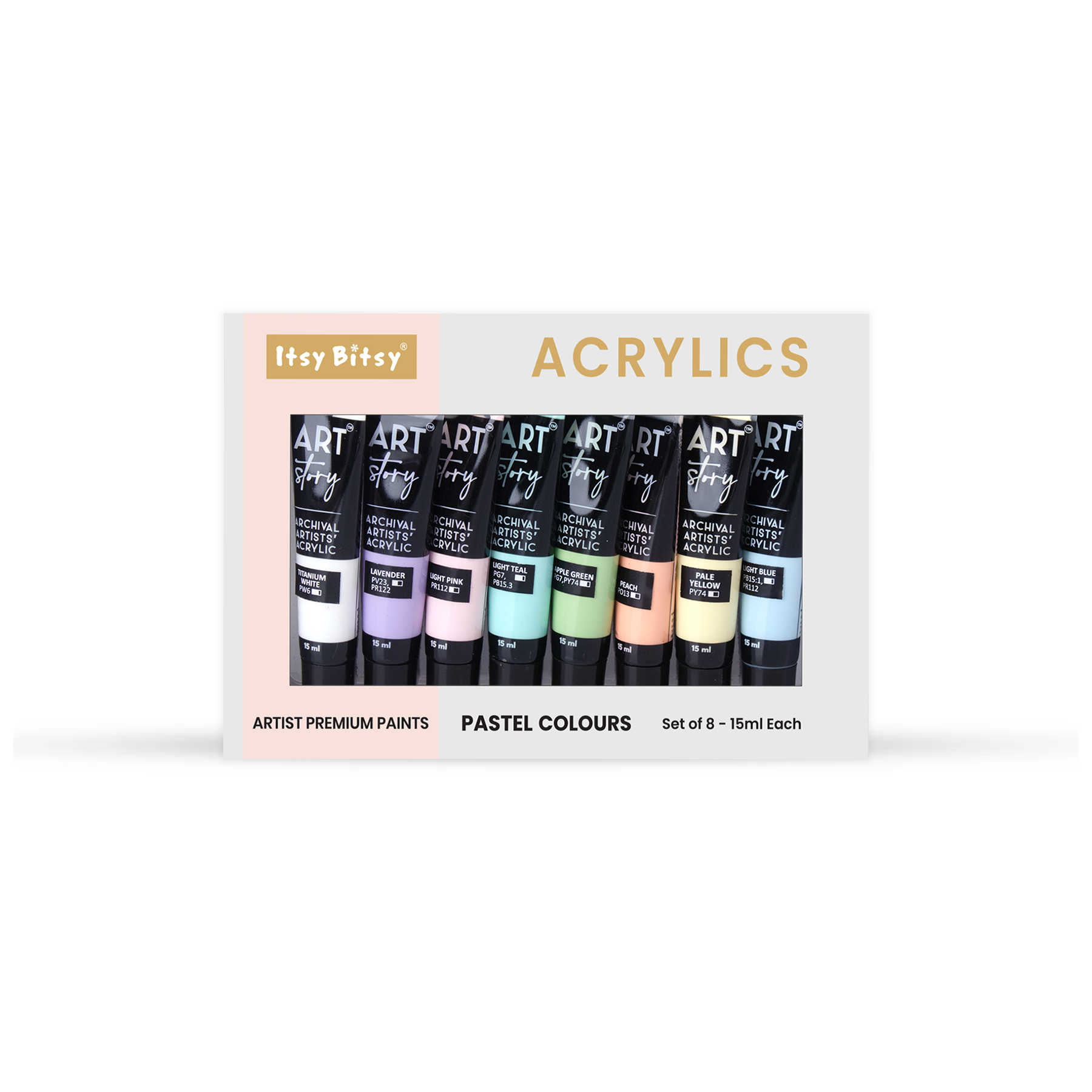 Artists Acrylic Set Pastel 8 Colours X 15ml each IB