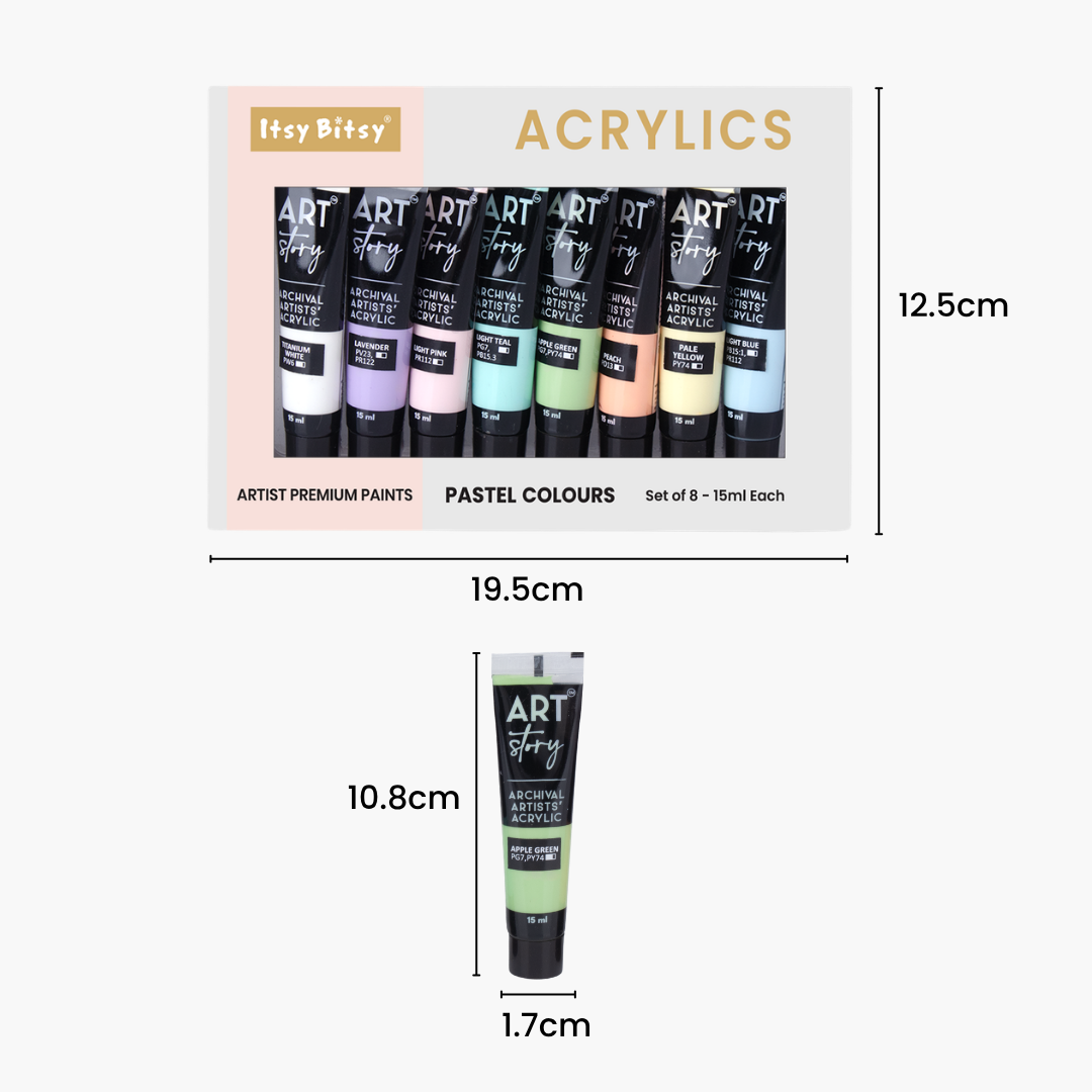 Artists Acrylic Set Pastel 8 Colours X 15ml each IB