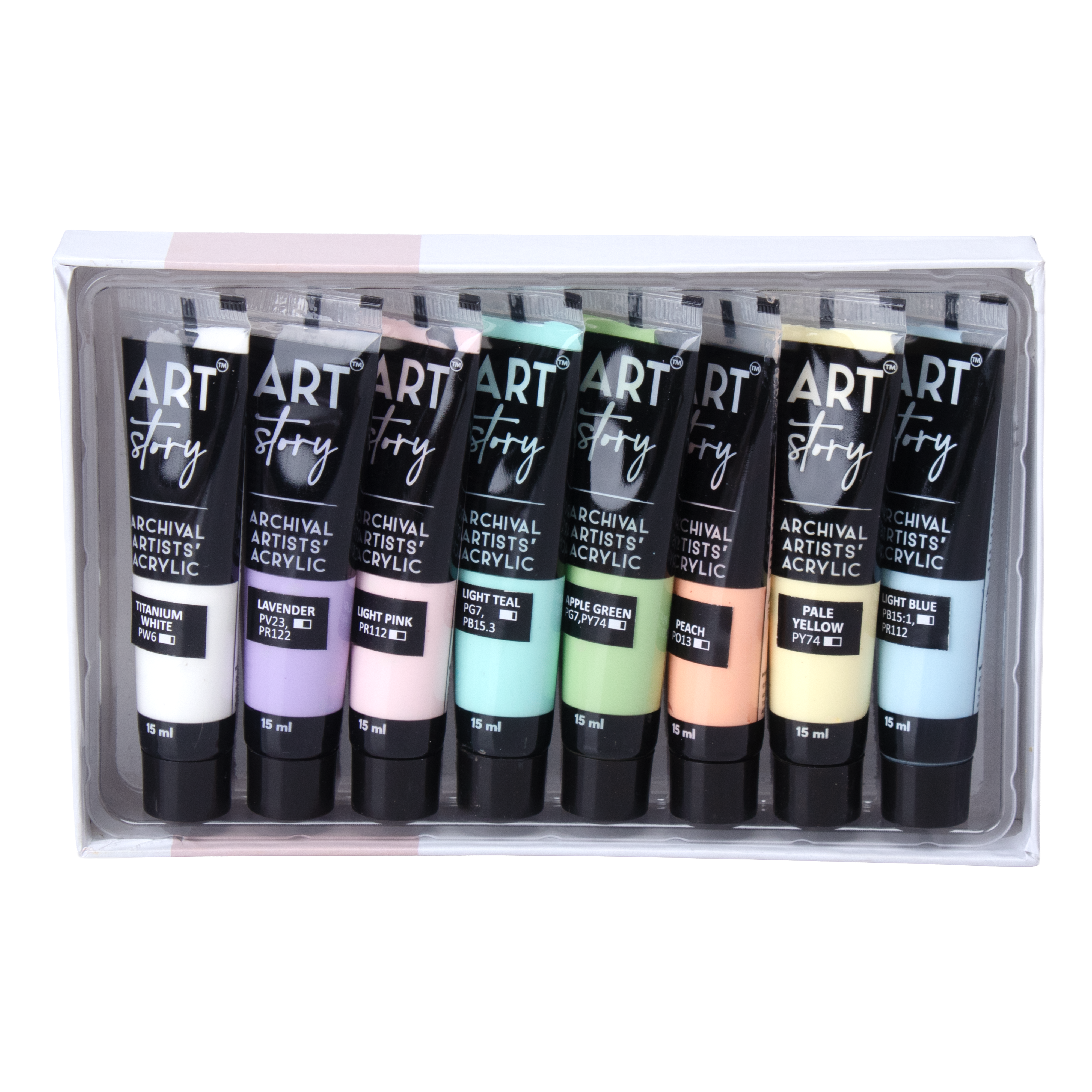 Artists Acrylic Set Pastel 8 Colours X 15ml each IB