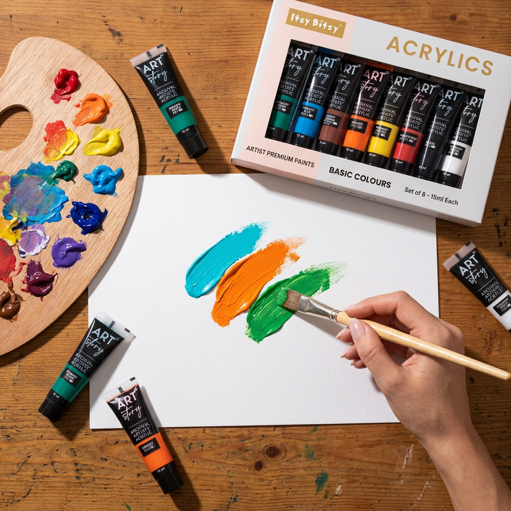 Artists Acrylic Set Basic 8 Colours X 15ml each IB
