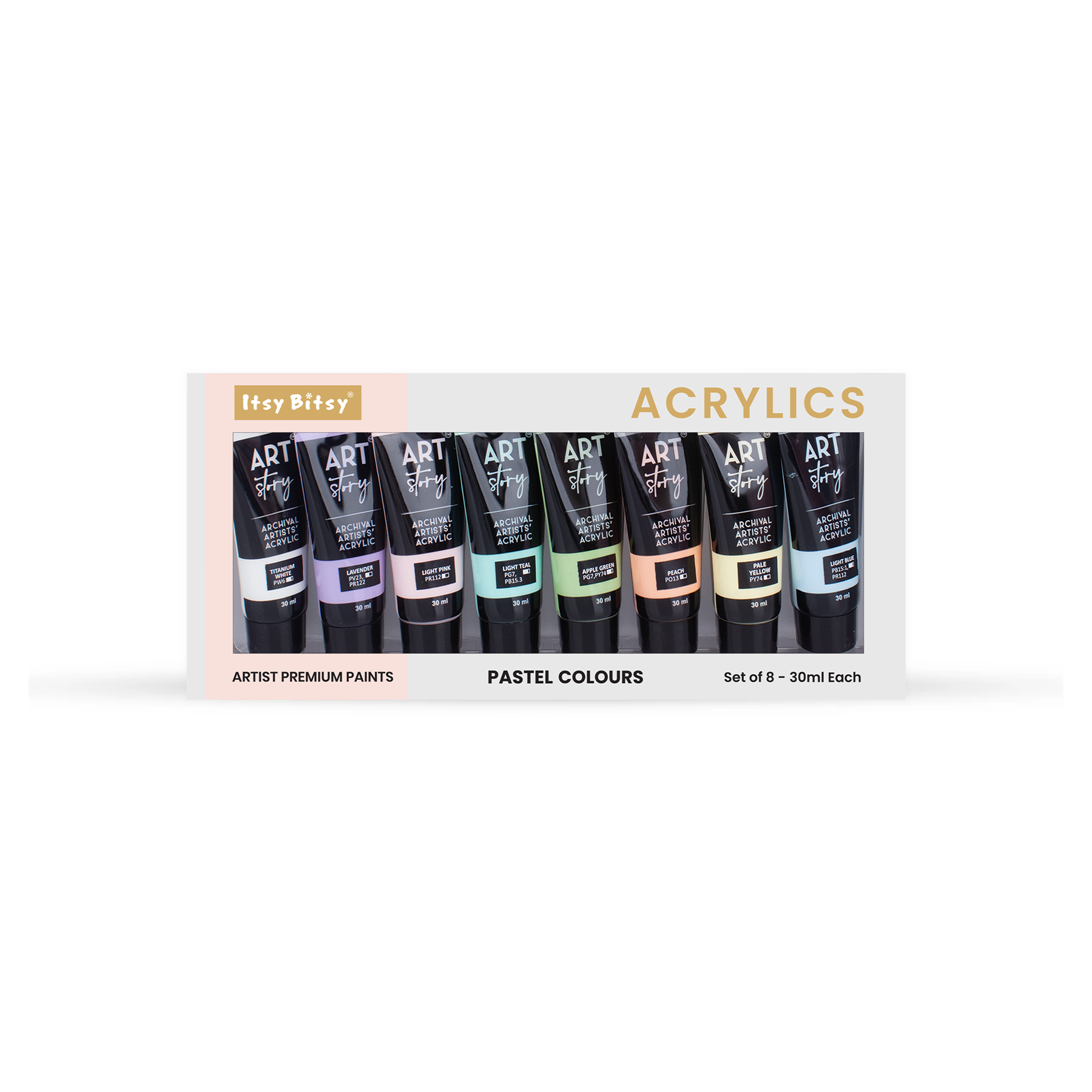Artists Acrylic Set Pastel 8 Colours X 30ml each IB