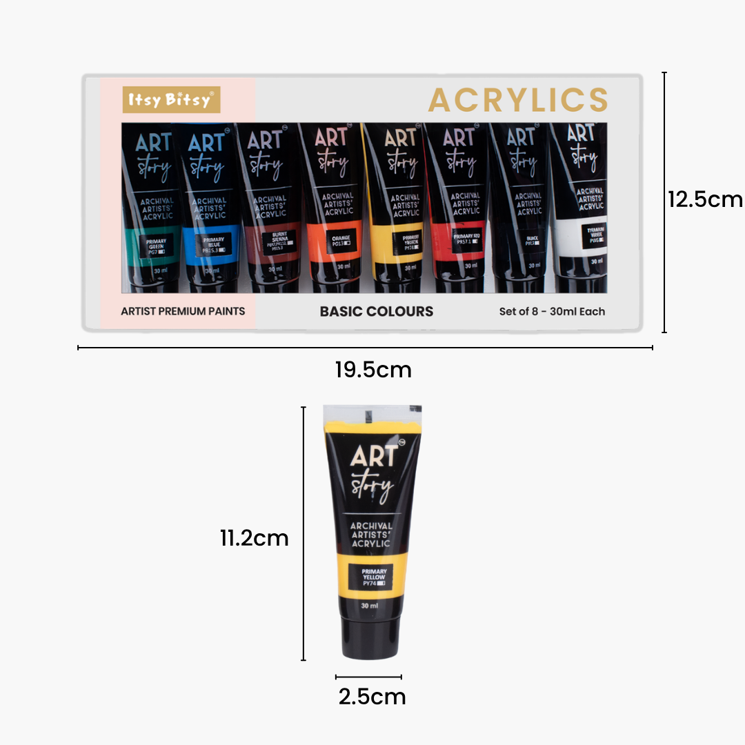 Artists Acrylic Set Basic 8 Colours X 30ml each IB