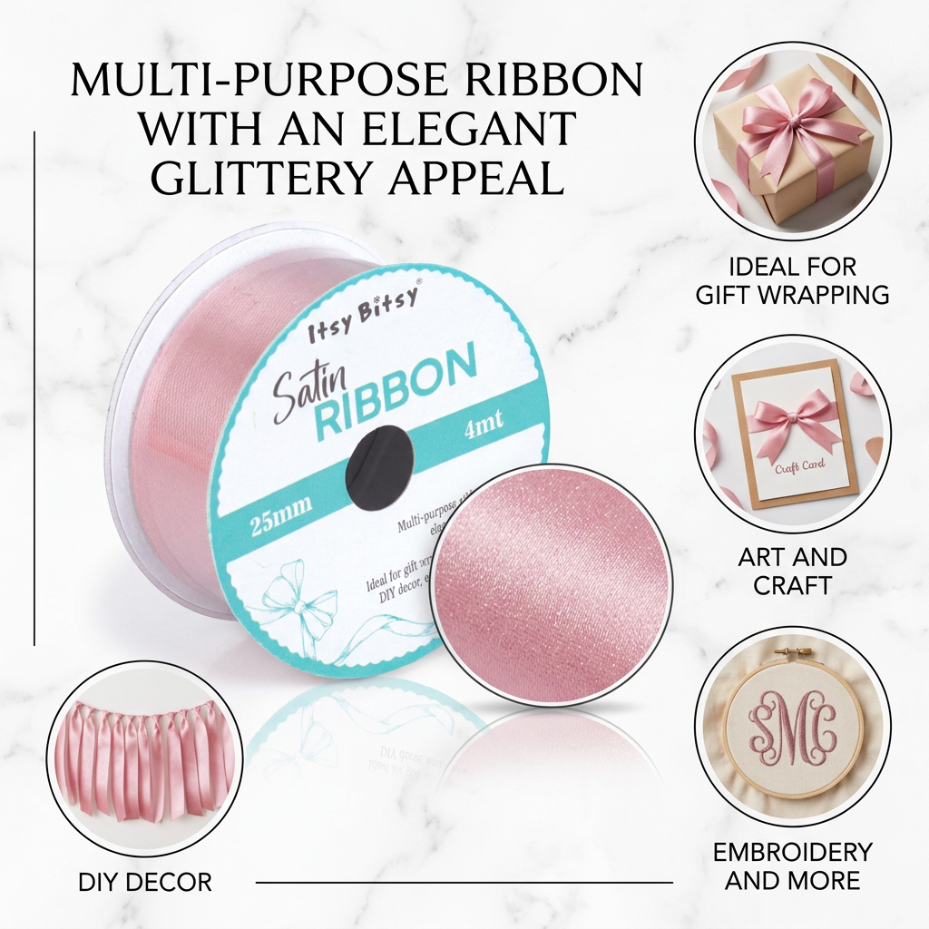 Satin Ribbon 25mm Pastel Pink 4mtr 1 Roll