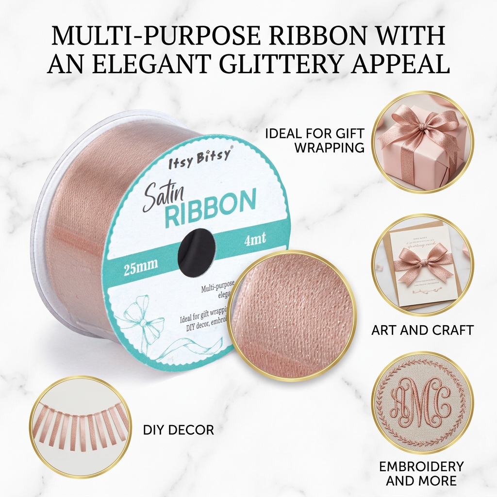Satin Ribbon 25mm Latte 4mtr 1 Roll