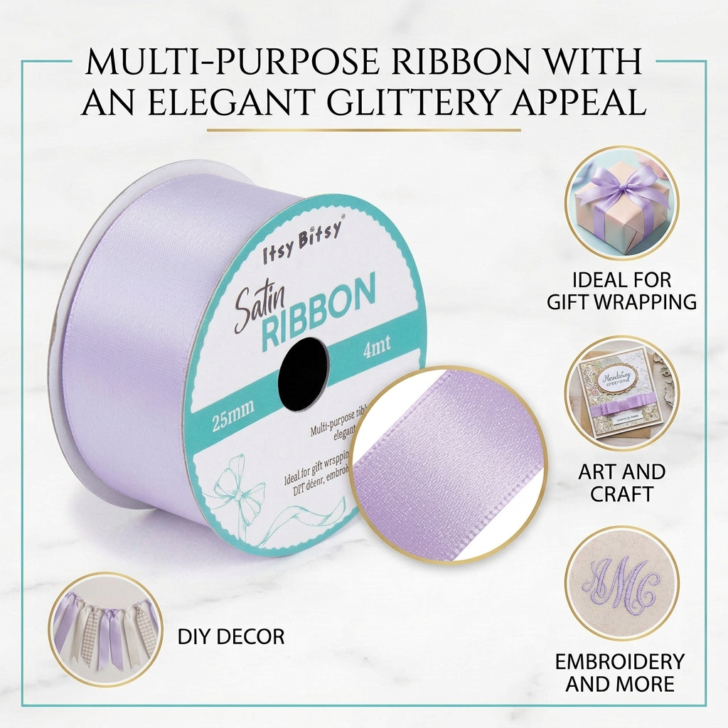Satin Ribbon 25mm Light Orchid 4mtr 1 Roll