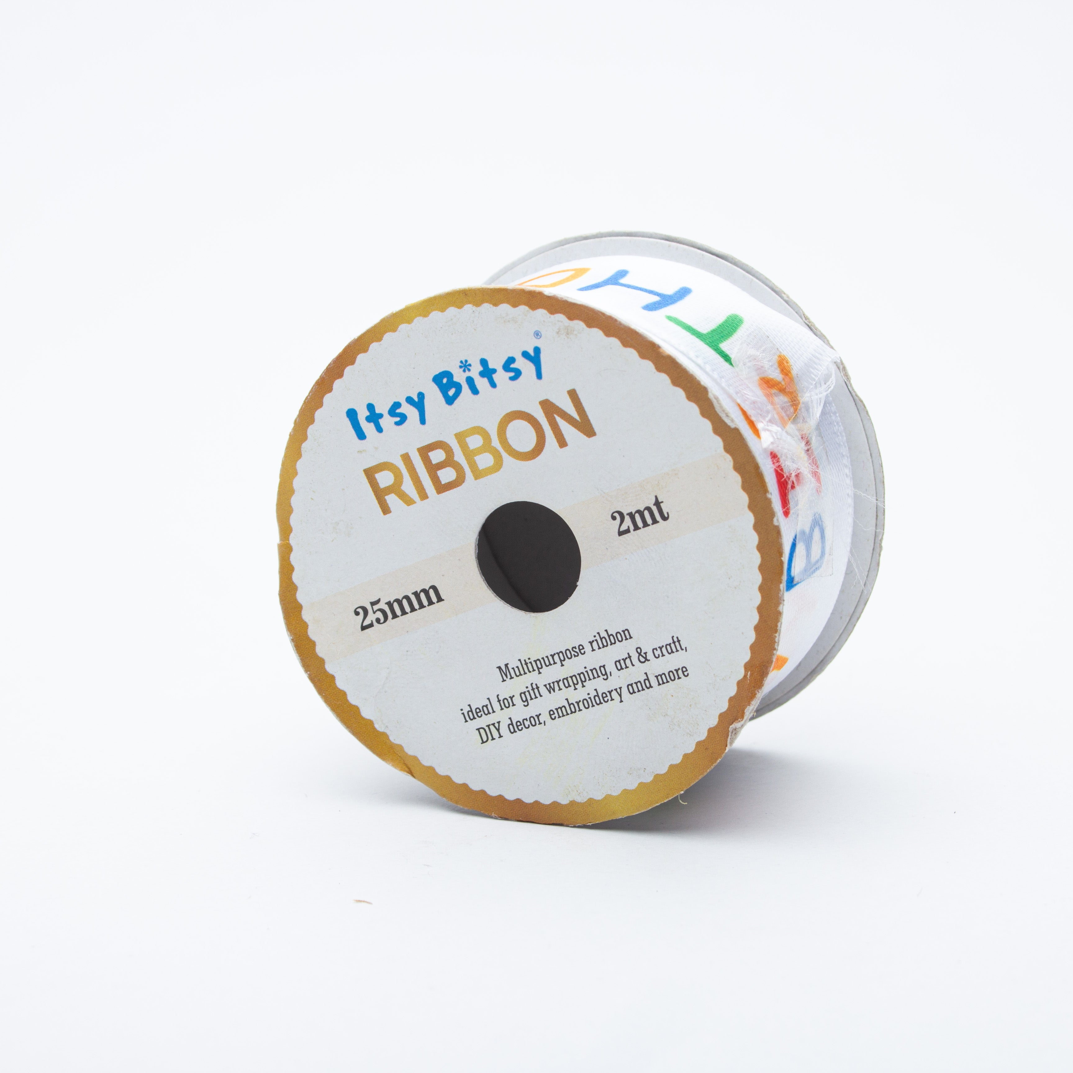 Happy Birthday Multi-colour Printed White Stain Ribbon 25mm 2mtr