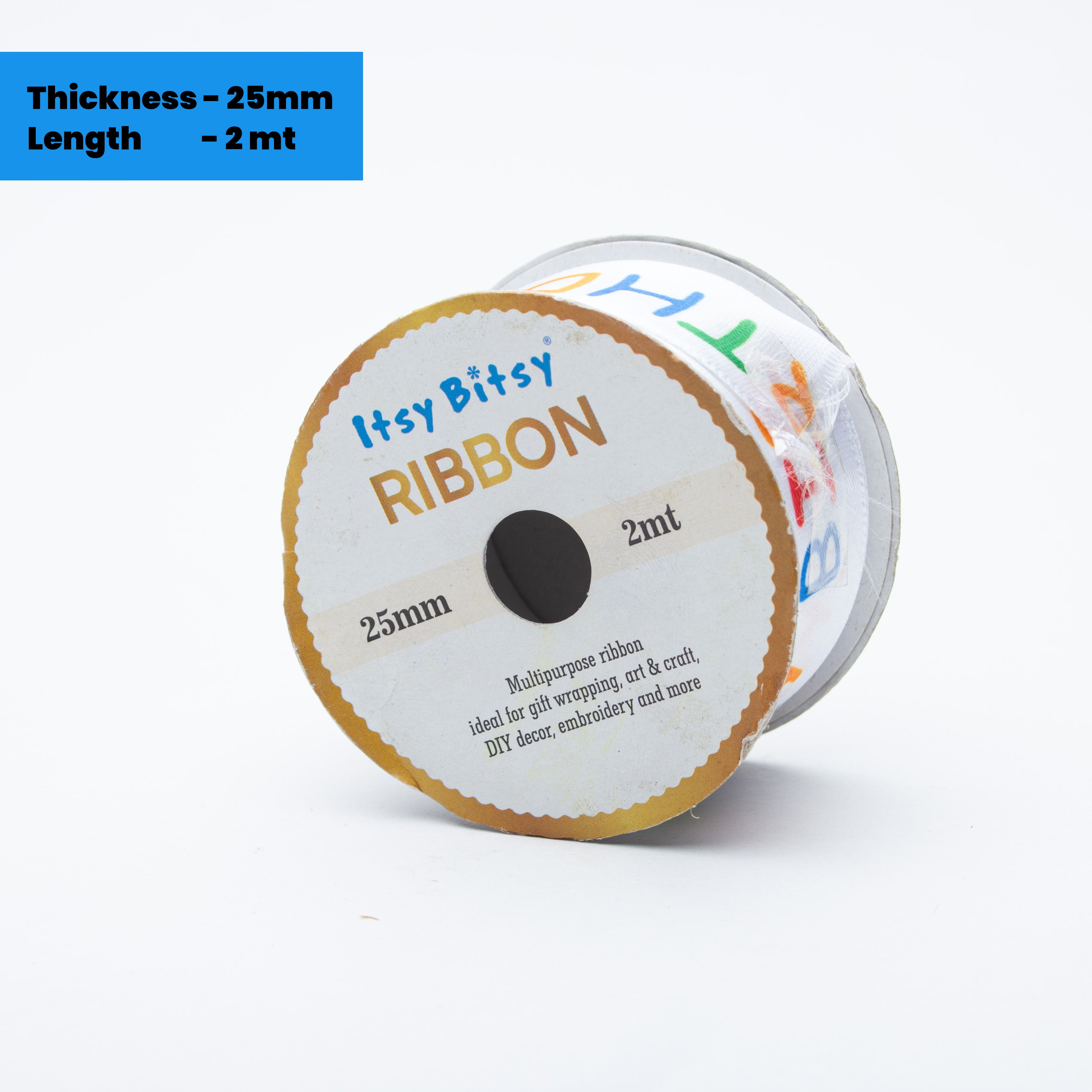 Happy Birthday Multi-colour Printed White Stain Ribbon 25mm 2mtr