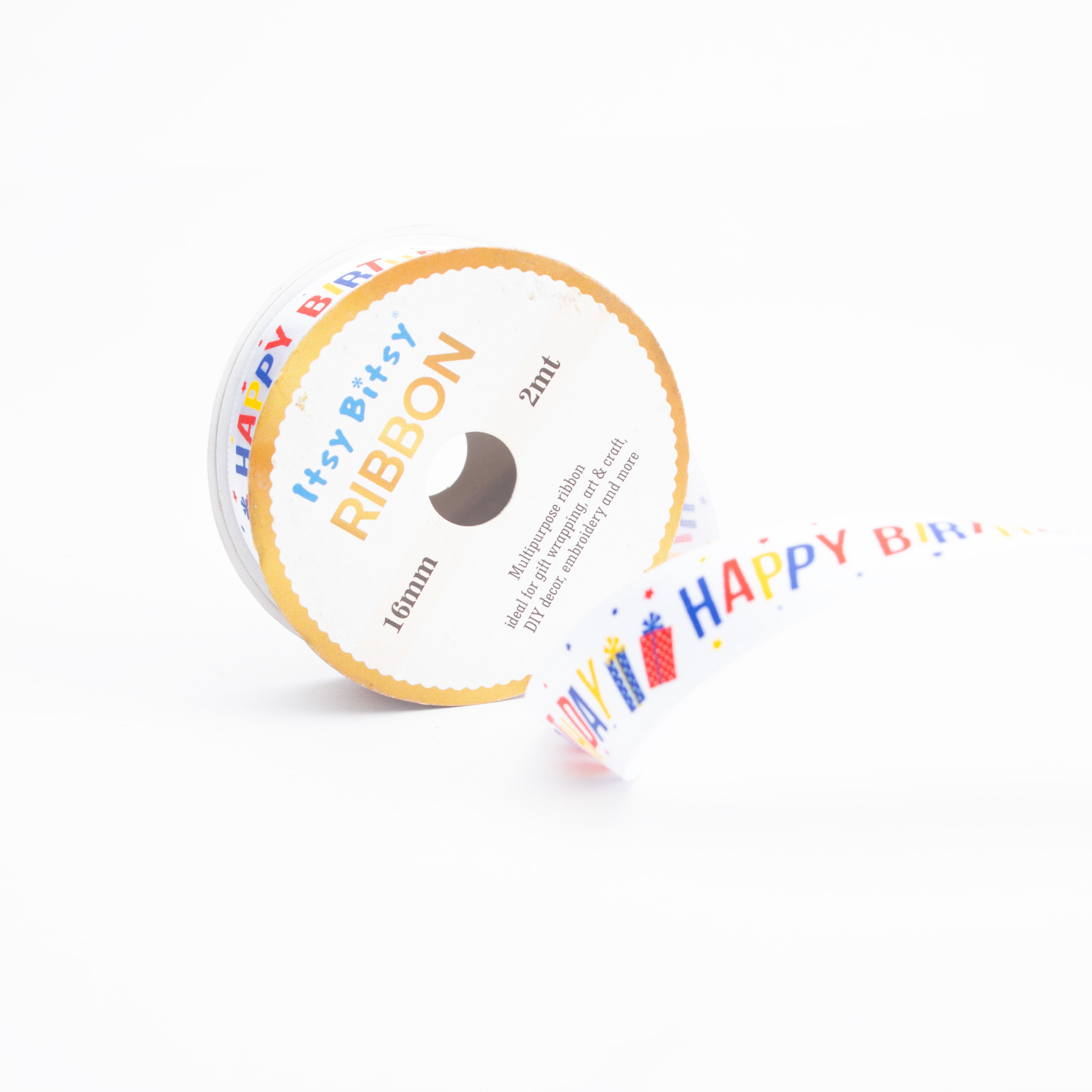 Printed Happy Birthday Ribbon 16mm 2mtr