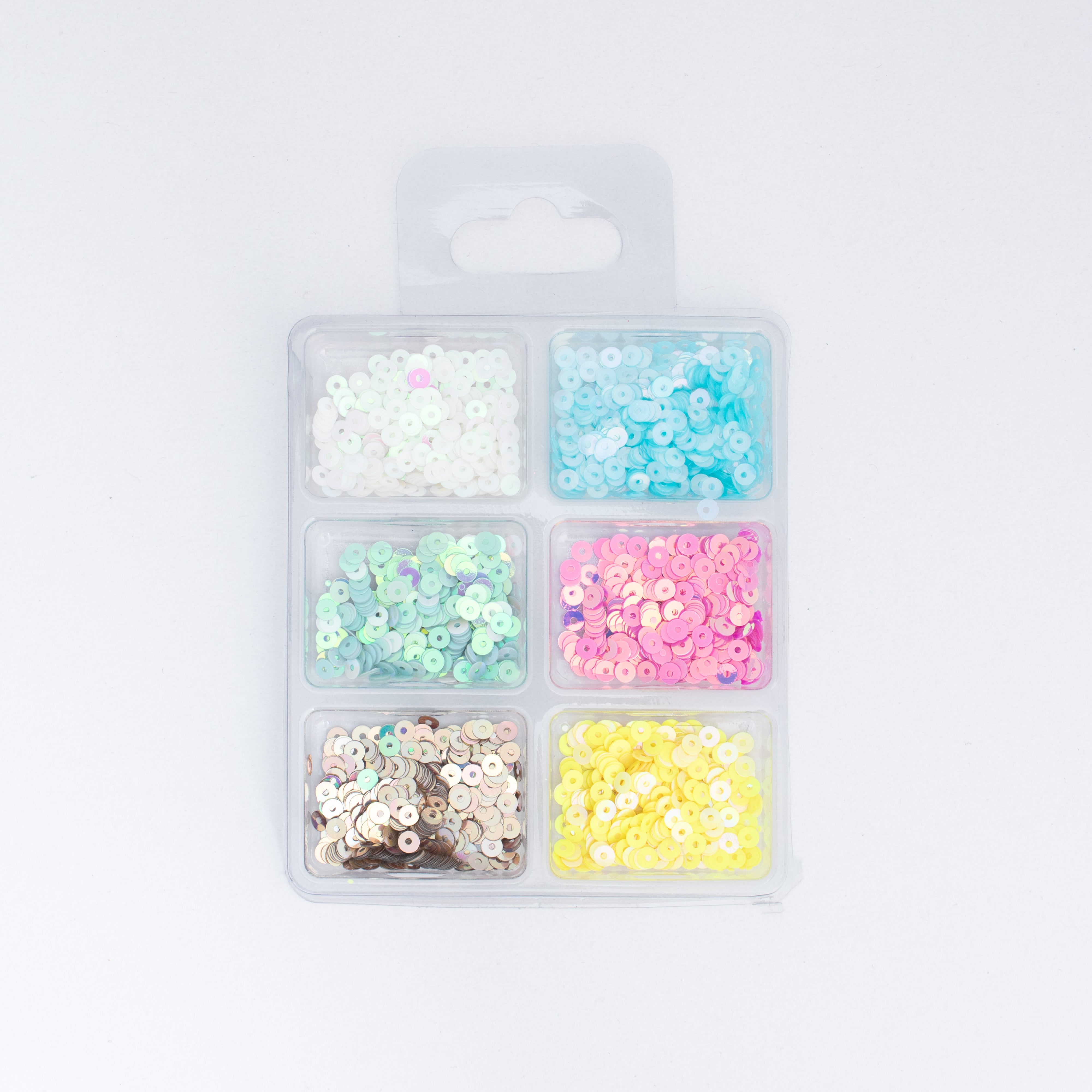 Round Flat Sequins Sky Glint 4mm 6 Colours 6 Comp X 2gm Each Blister