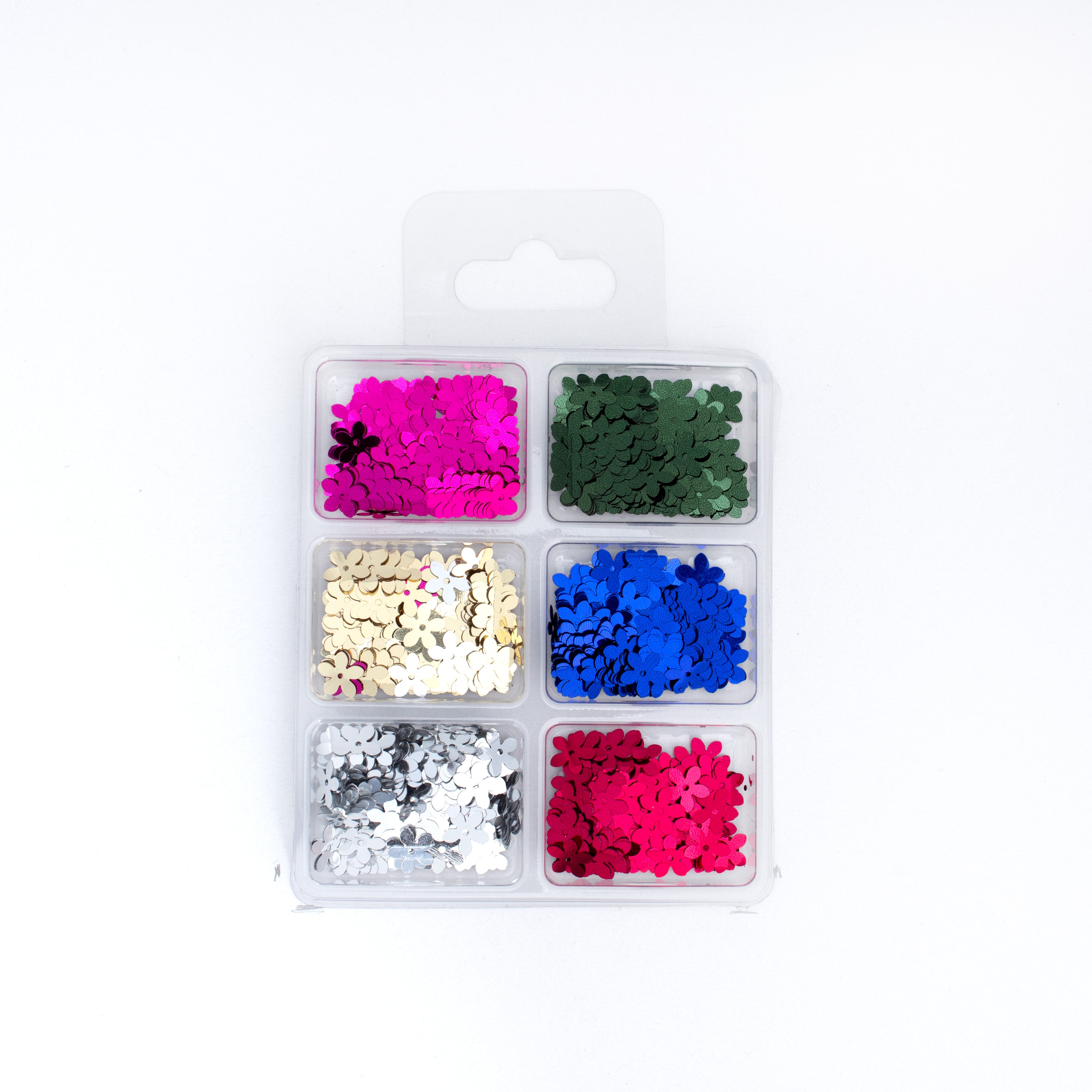 Flower Sequins Jewel Berry 10mm 6 Colours 6 Comp X 2gm Each Blister