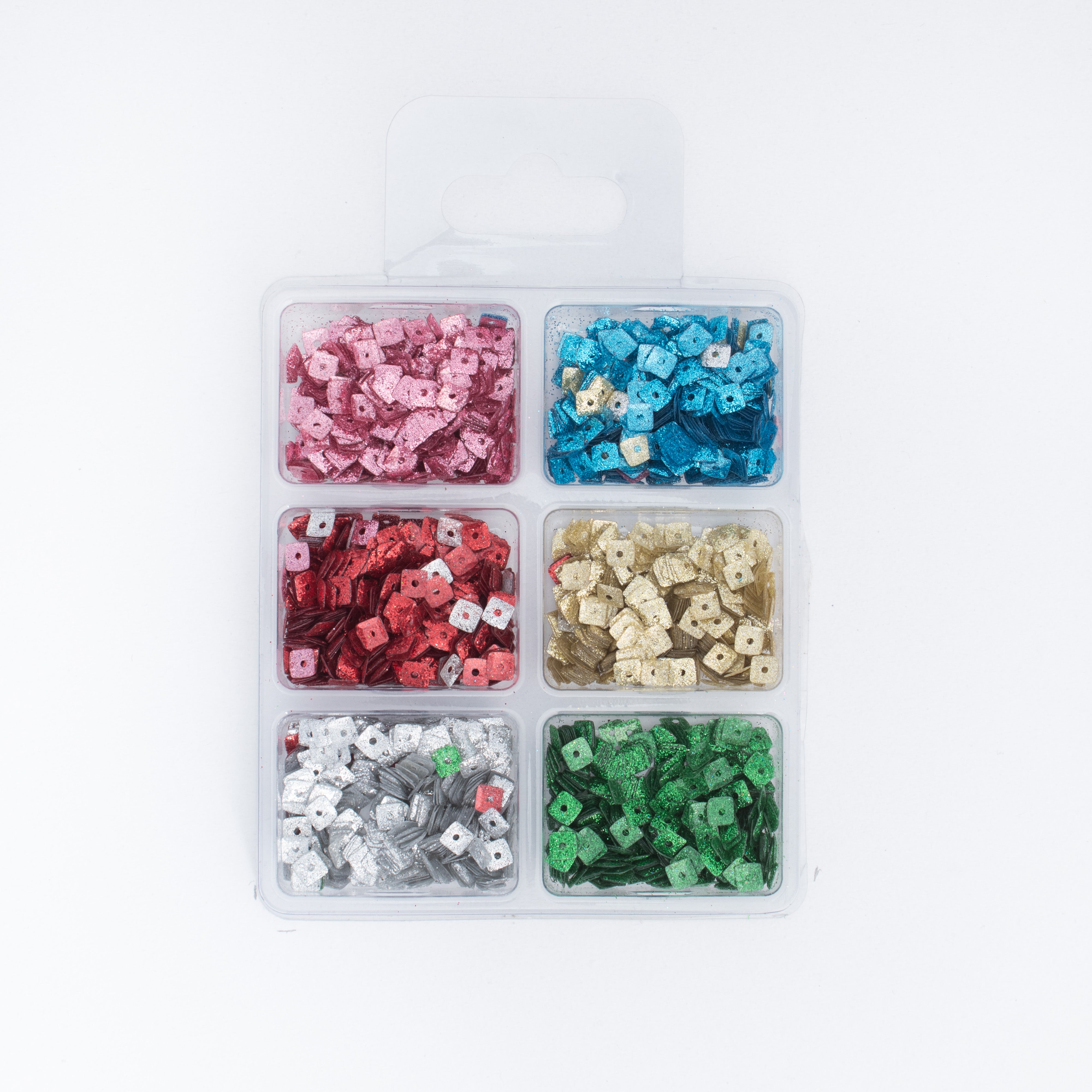 Square Sequins Shimmer Berry 5mm 6 Colours 6 Comp X 2gm Each Blister