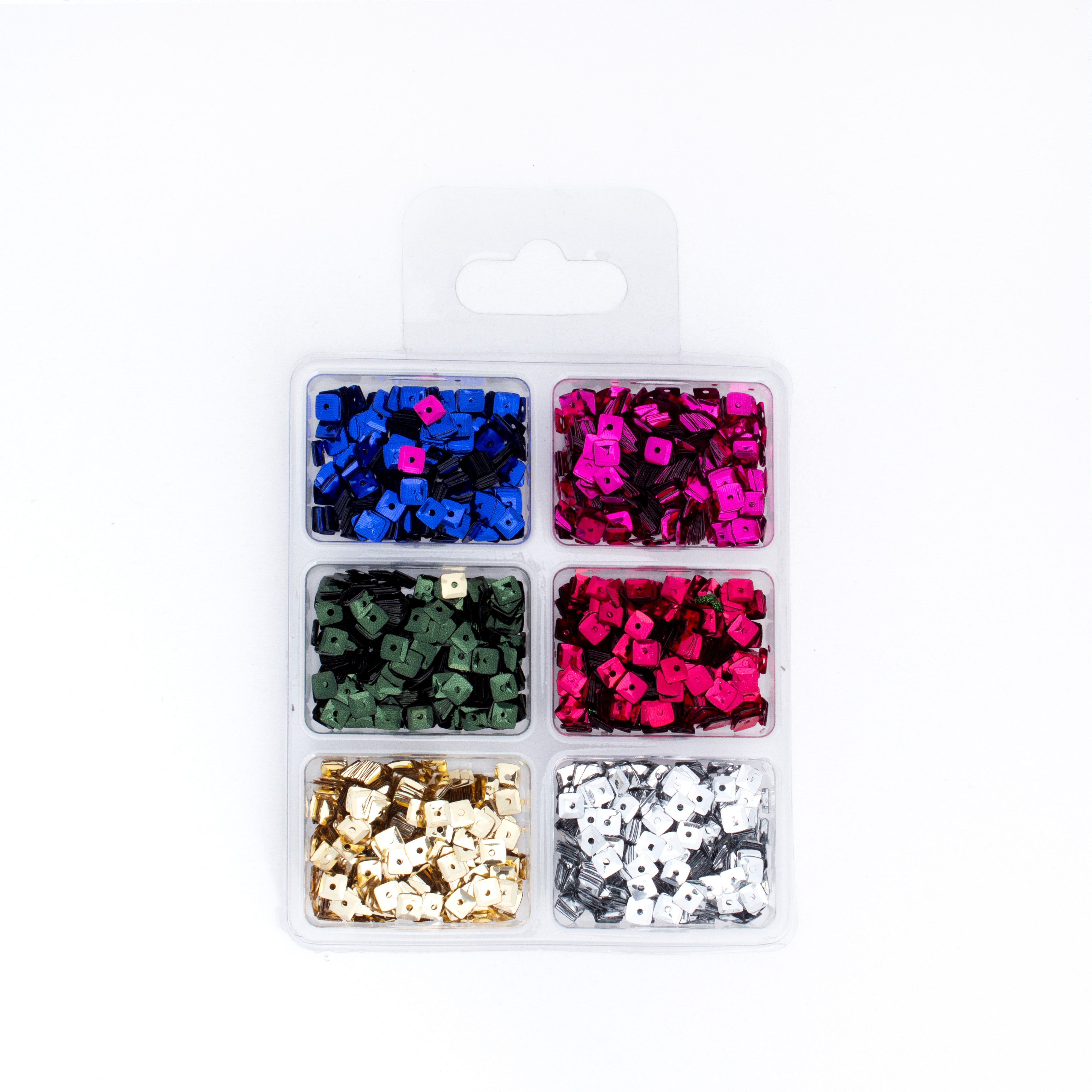 Square Sequins Jewel Berry 5mm 6 Colours 6 Comp X 2gm Each Blister