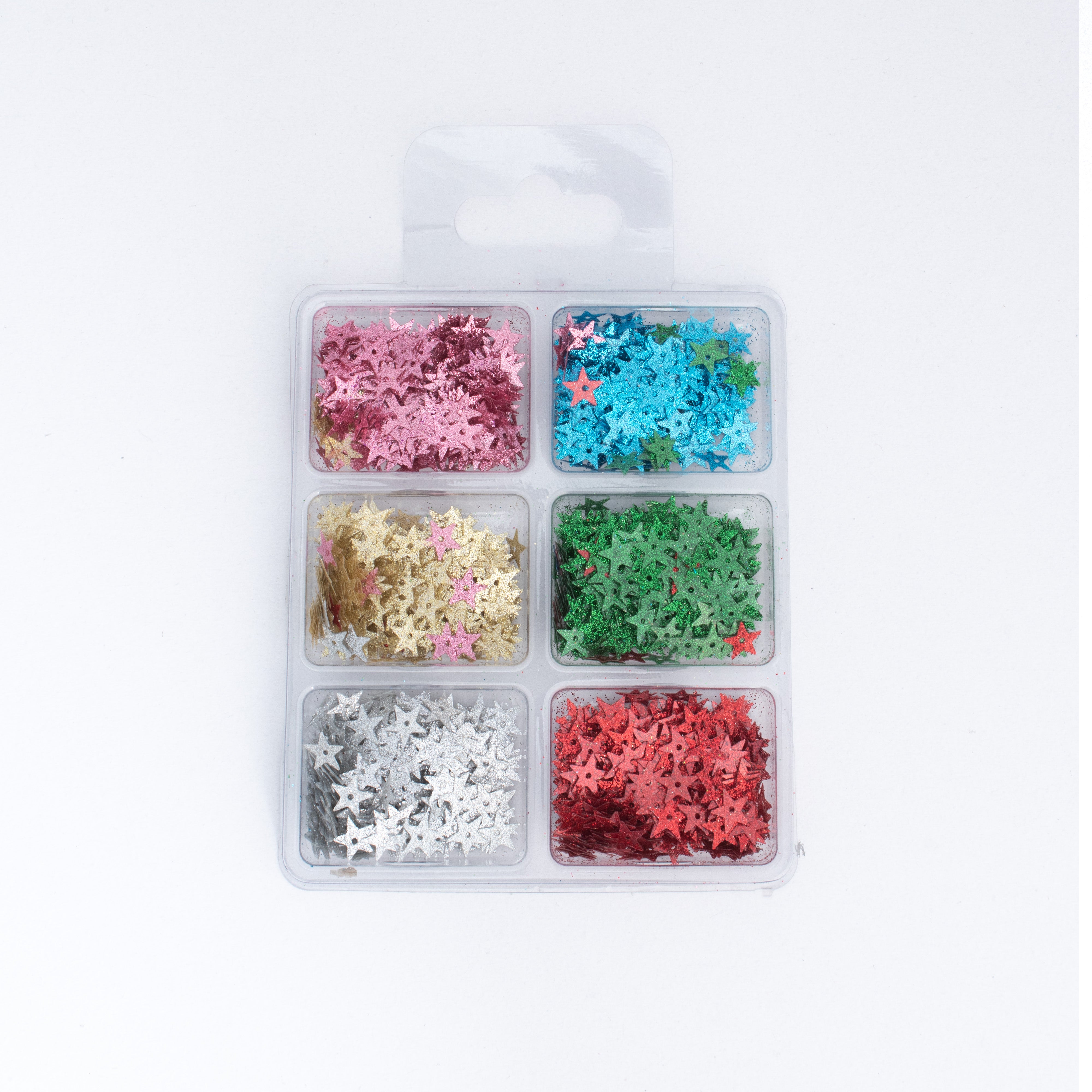 Star Sequins Metallic Twinkle 8mm 6 Colours 6 Comp X 2gm Each Blister
