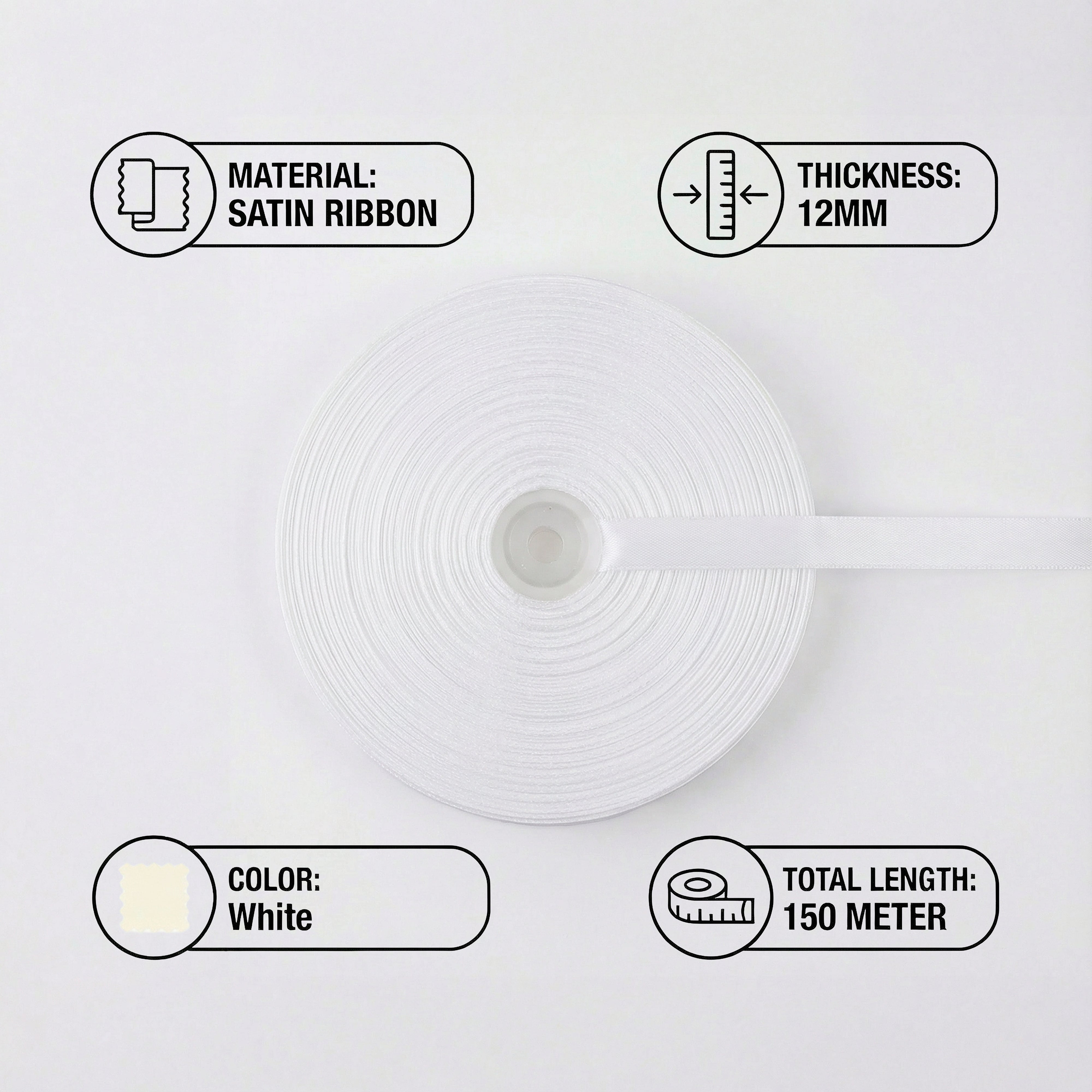 Satin Ribbon 12Mm 150Mtr  White