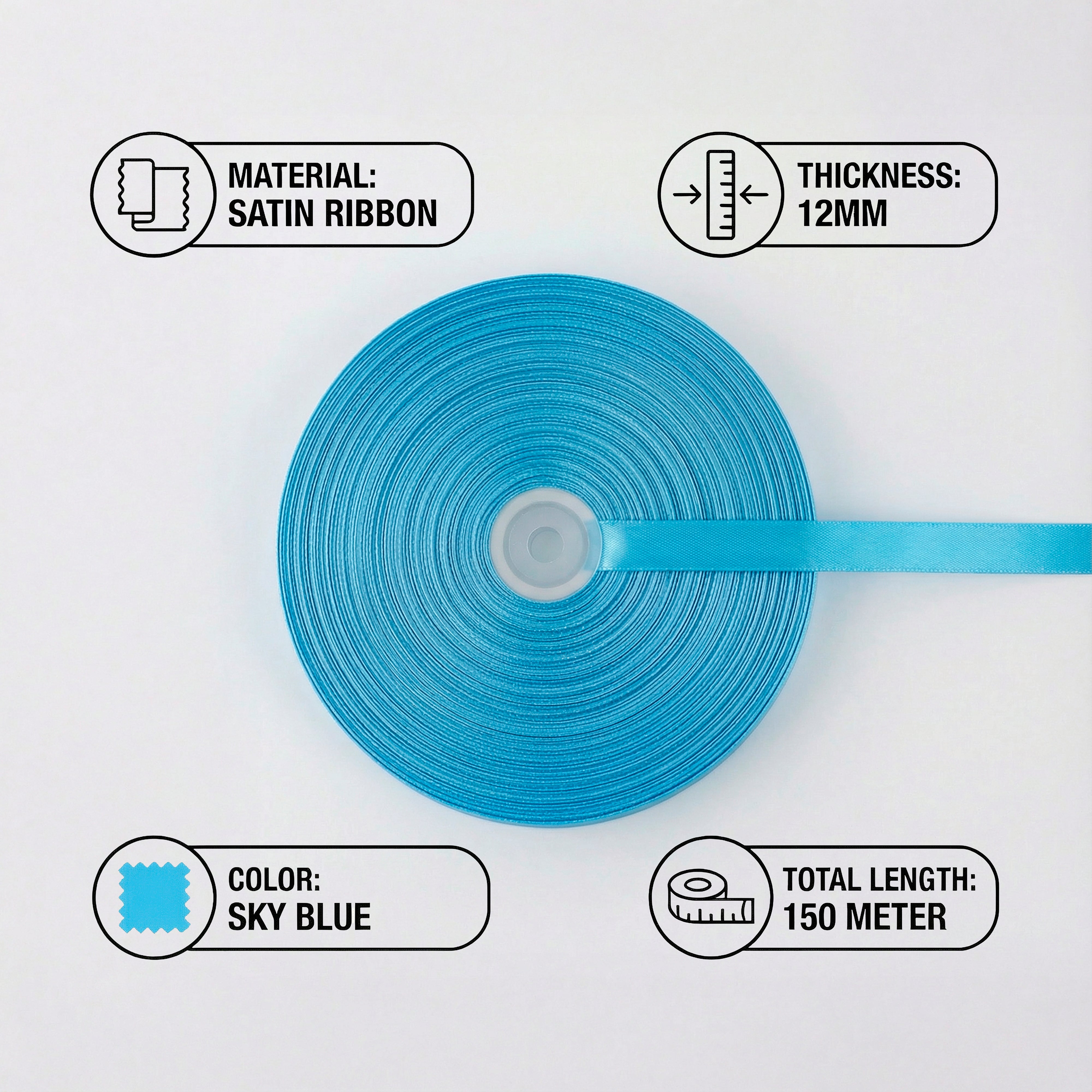 Satin Ribbon 12Mm 150Mtr  Sky Blue