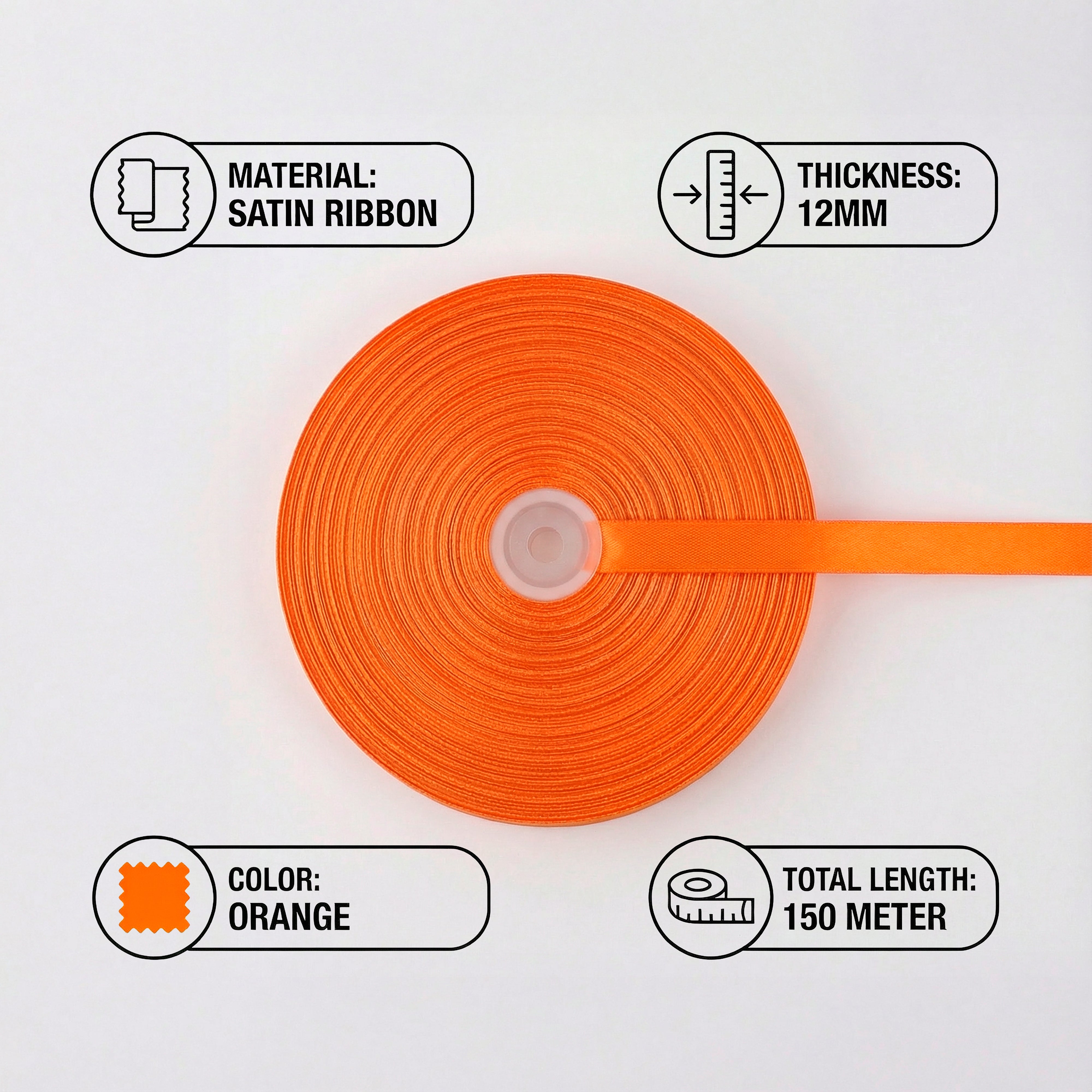 Satin Ribbon 12Mm 150Mtr  Orange