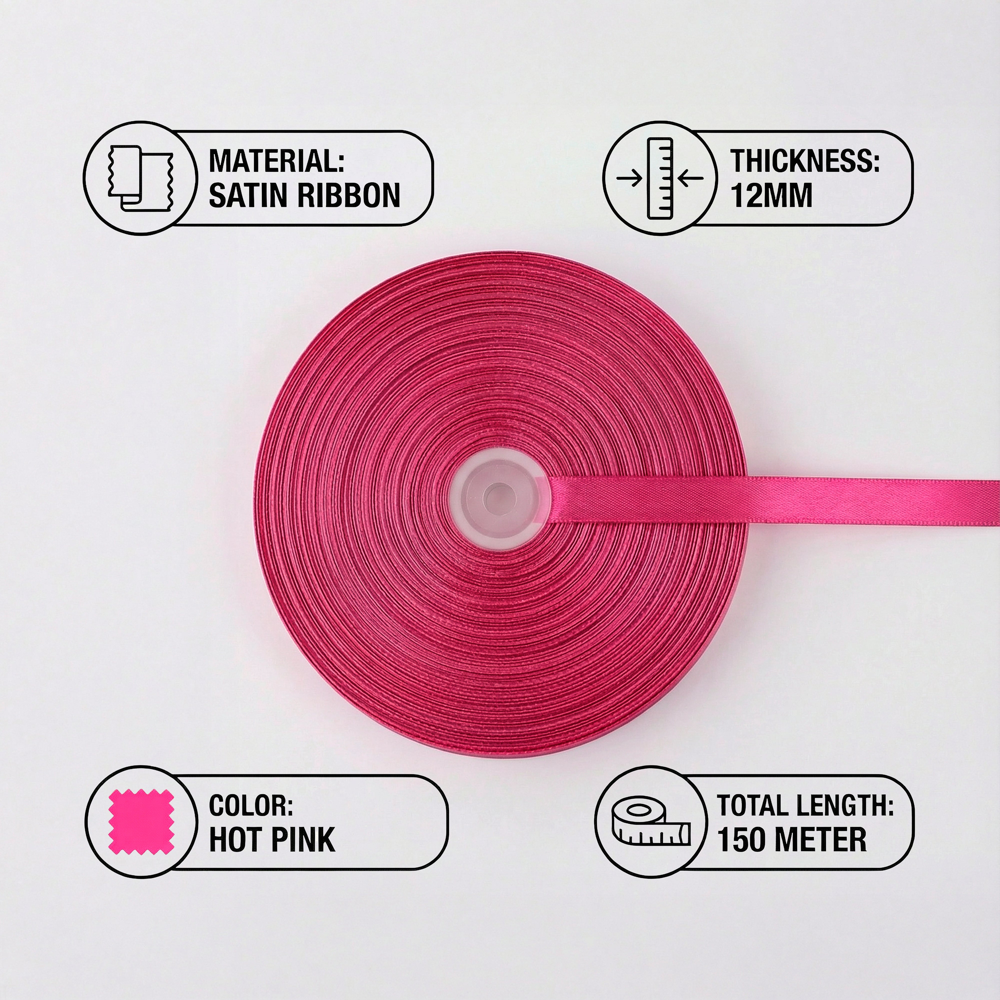 Satin Ribbon 12Mm 150Mtr  Hot Pink