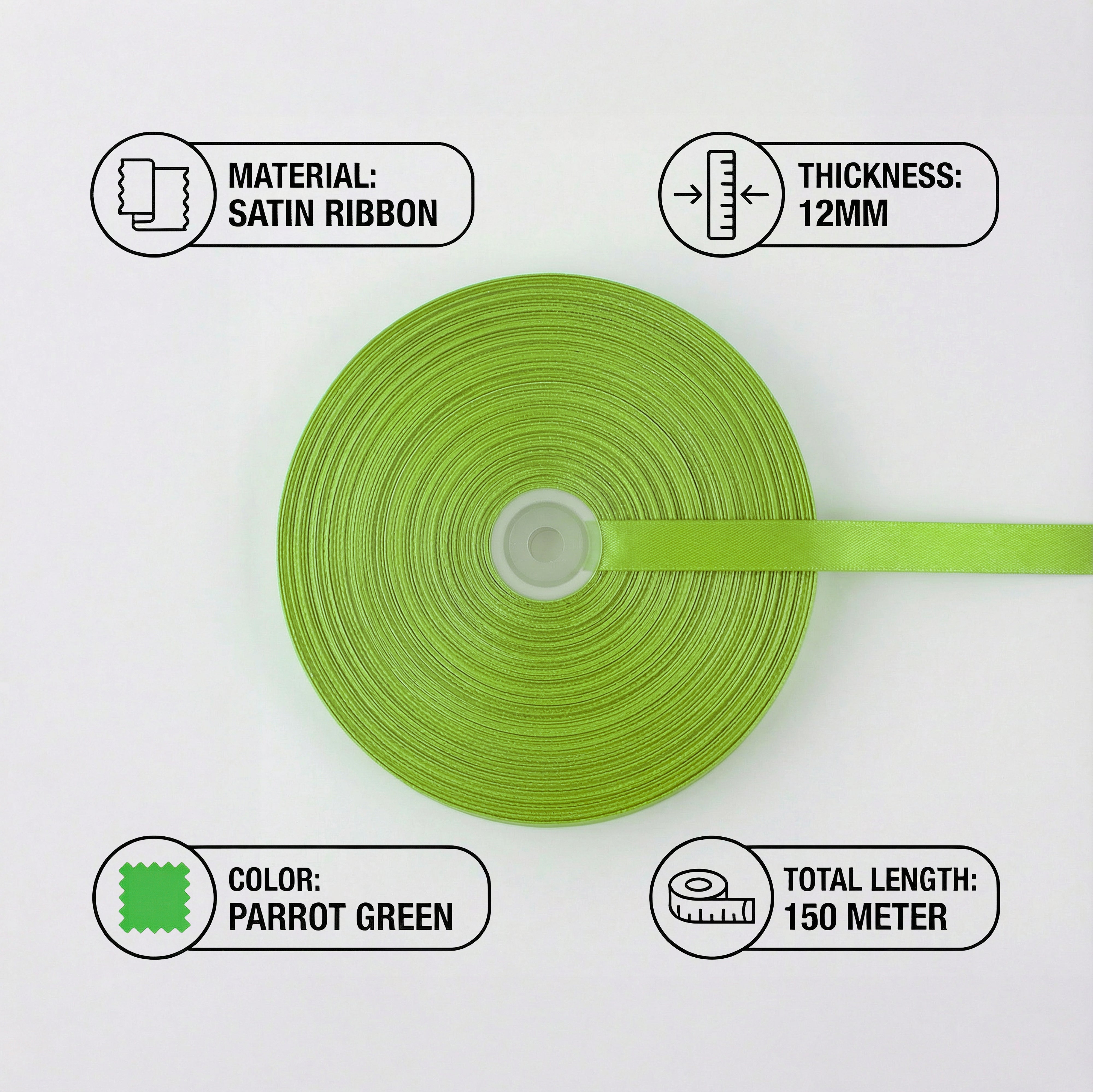 Satin Ribbon 12Mm 150Mtr  Parrot Green