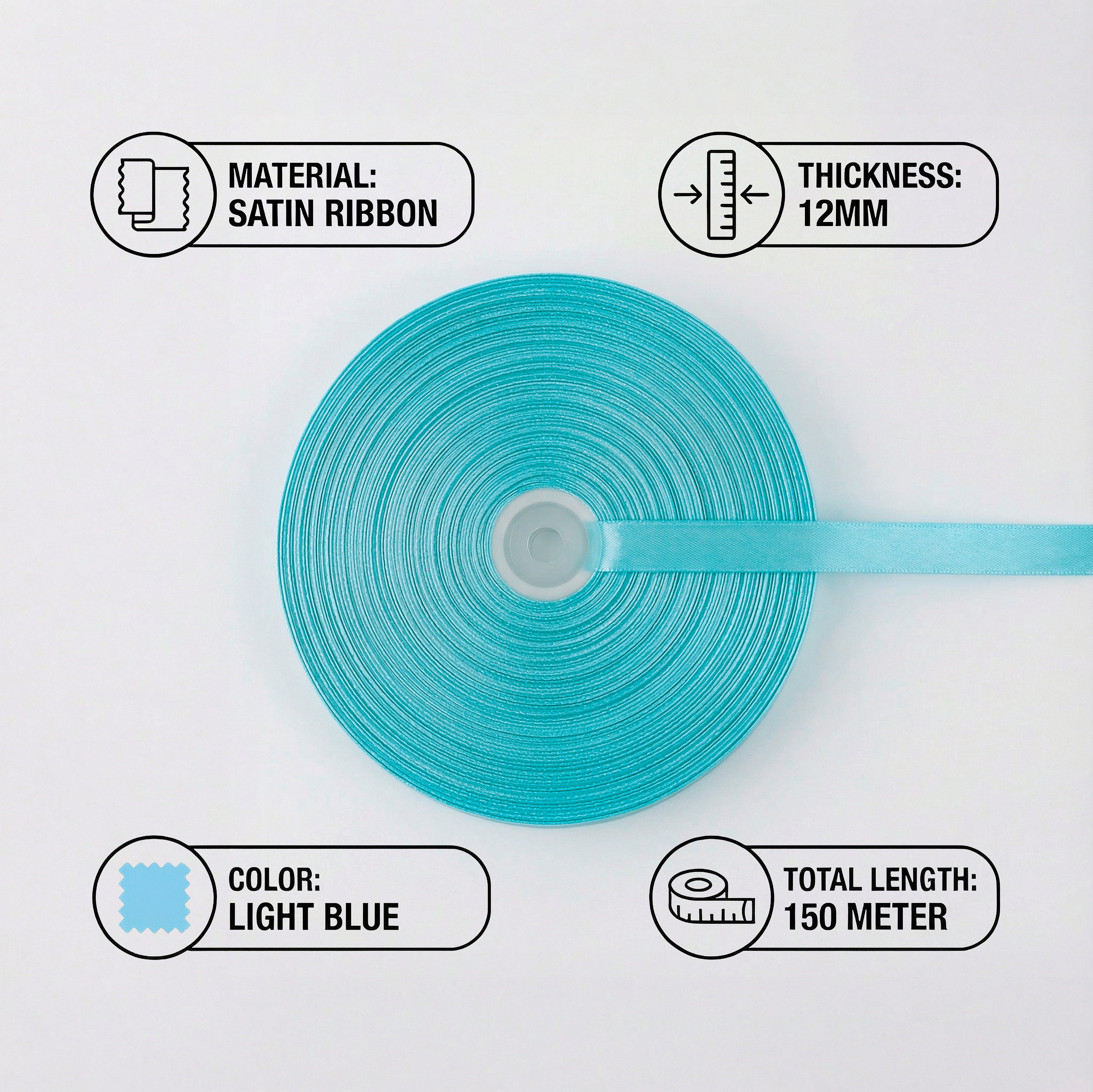 Satin Ribbon 12Mm 150Mtr  Lt Blue
