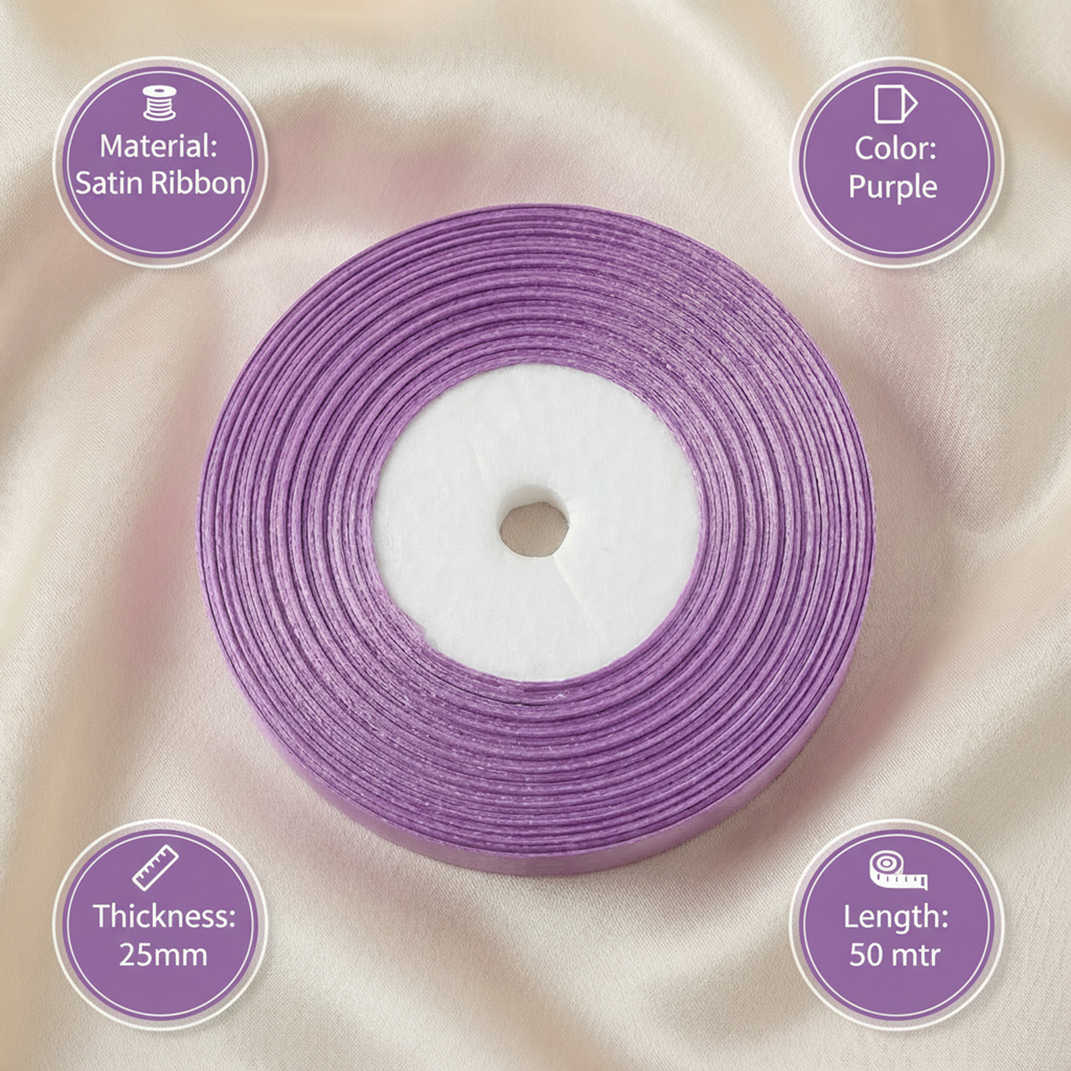 Satin Ribbon 25Mm 50Mtr Purple
