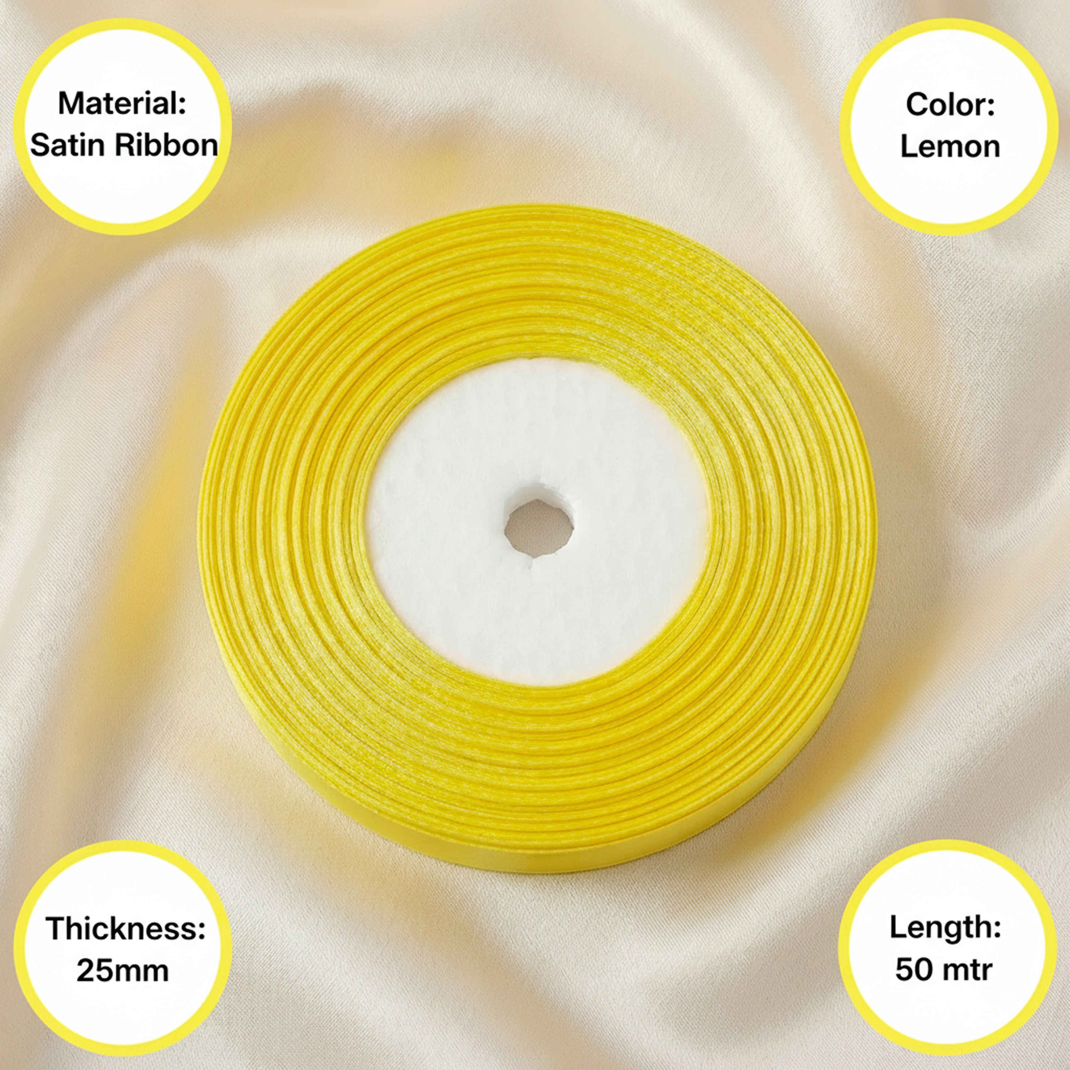 Satin Ribbon 25Mm 50Mtr Lemon