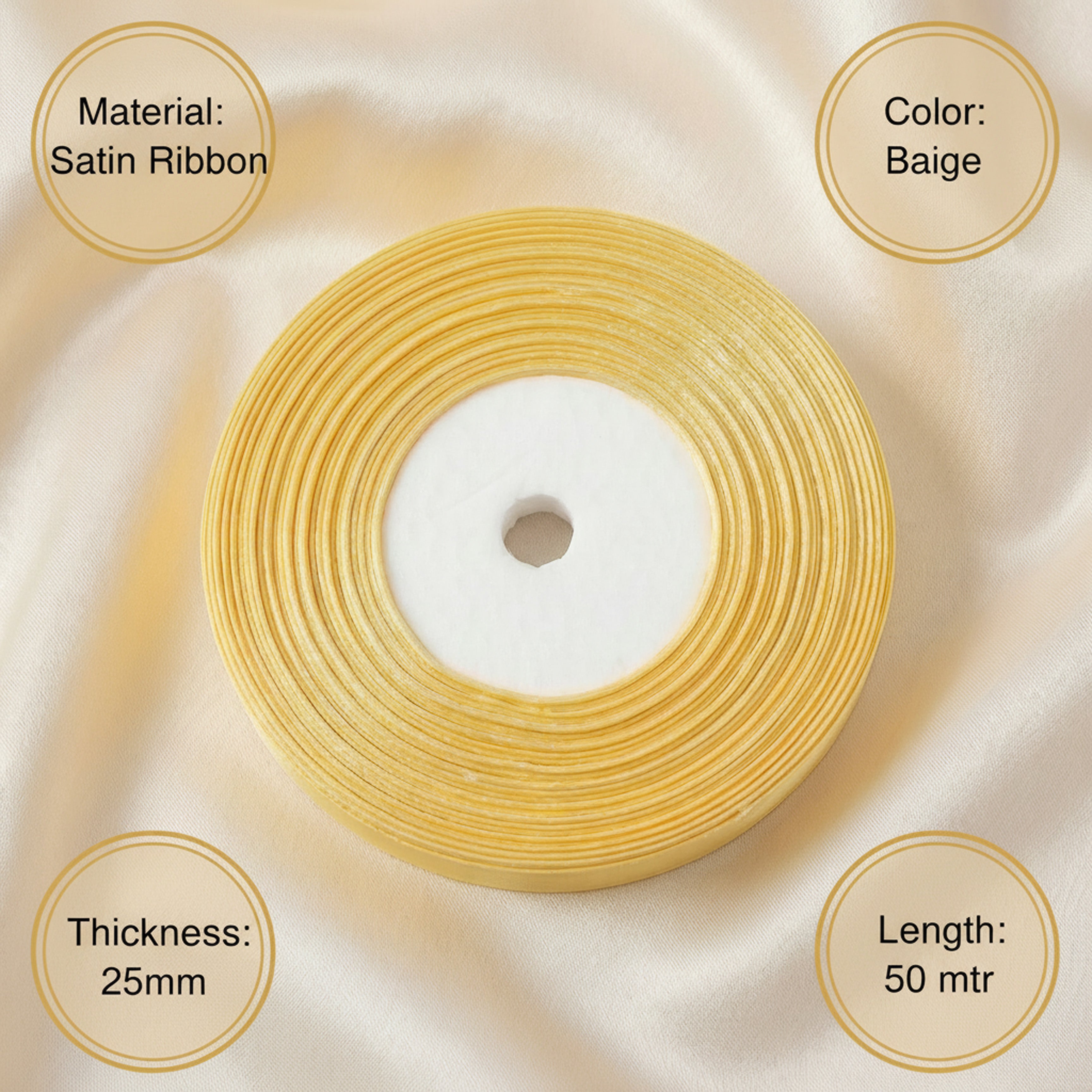 Satin Ribbon 25Mm 50Mtr Baige