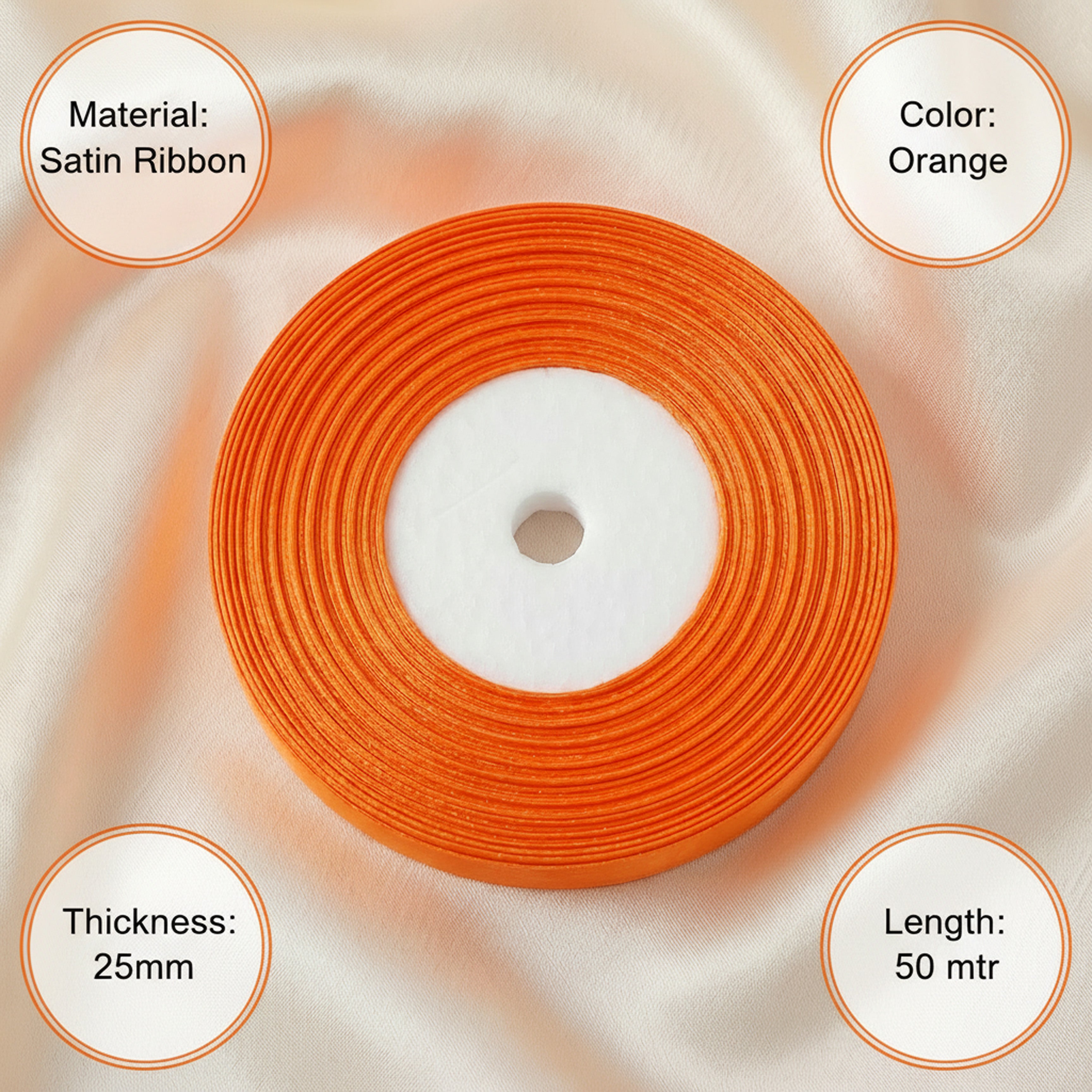Satin Ribbon 25Mm 50Mtr Orange