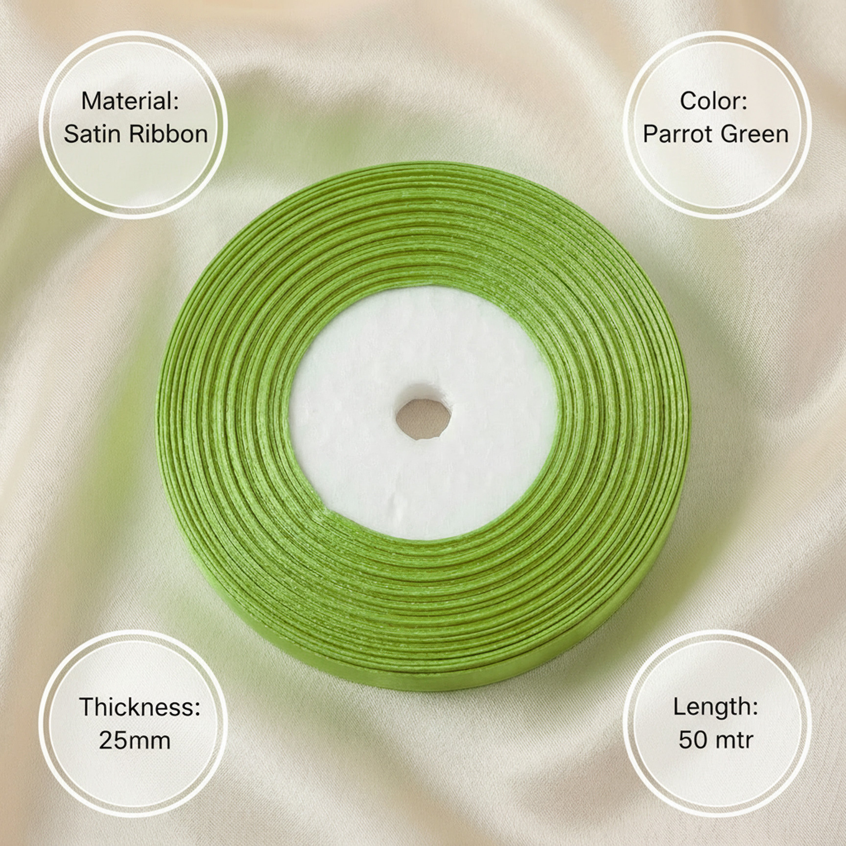 Satin Ribbon 25Mm 50Mtr Parrot Green