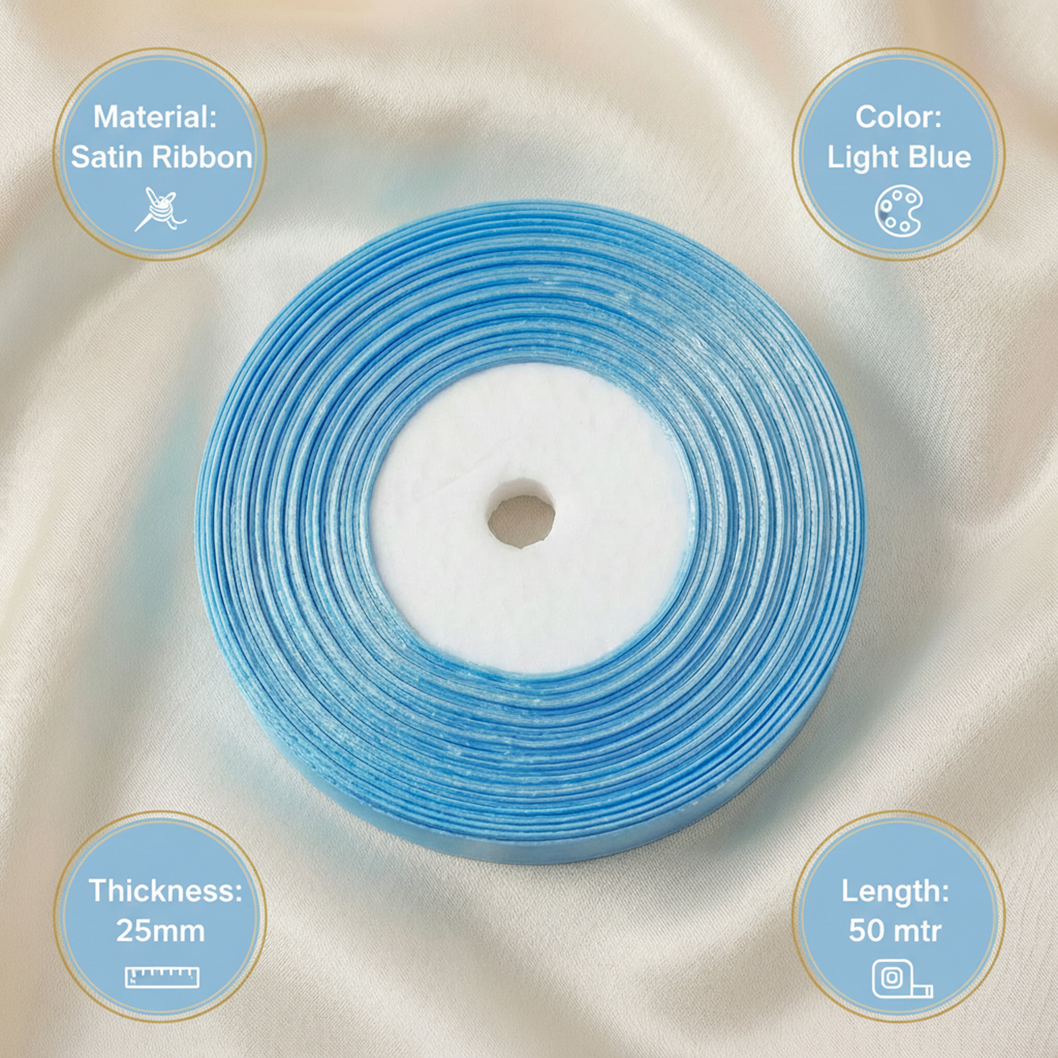 Satin Ribbon 25Mm 50Mtr Lt Blue
