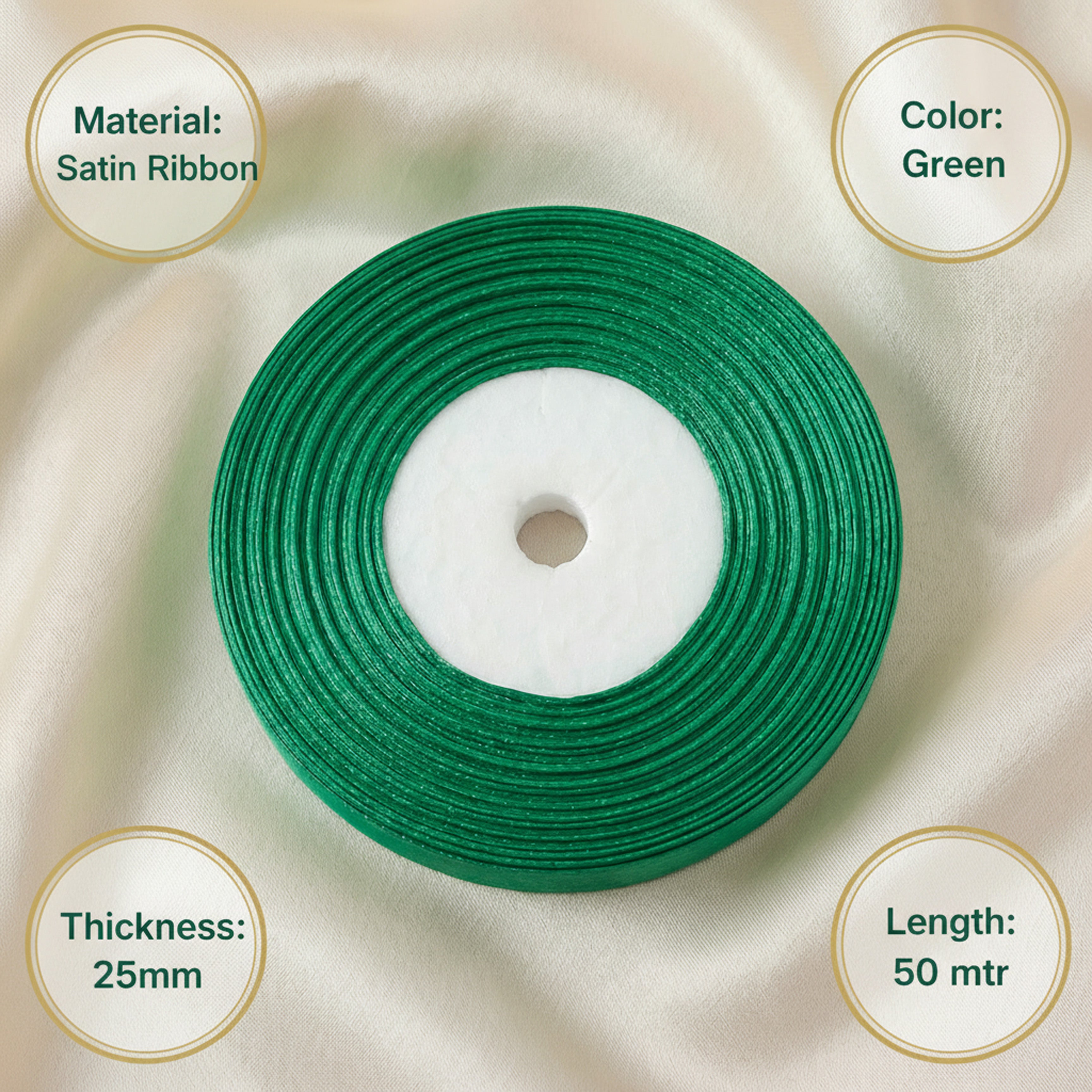 Satin Ribbon 25Mm 50Mtr Green