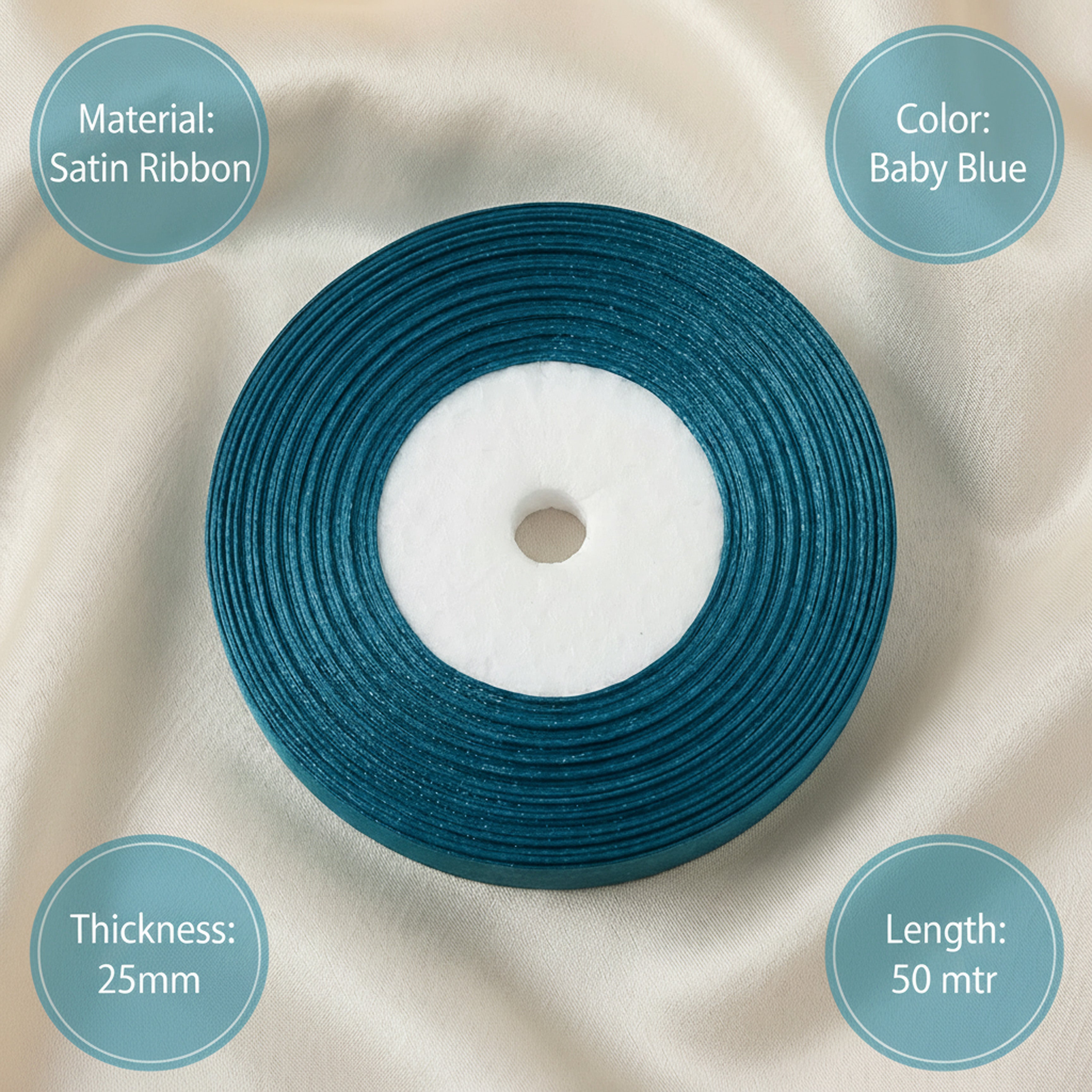 Satin Ribbon 25Mm 50Mtr Baby Blue