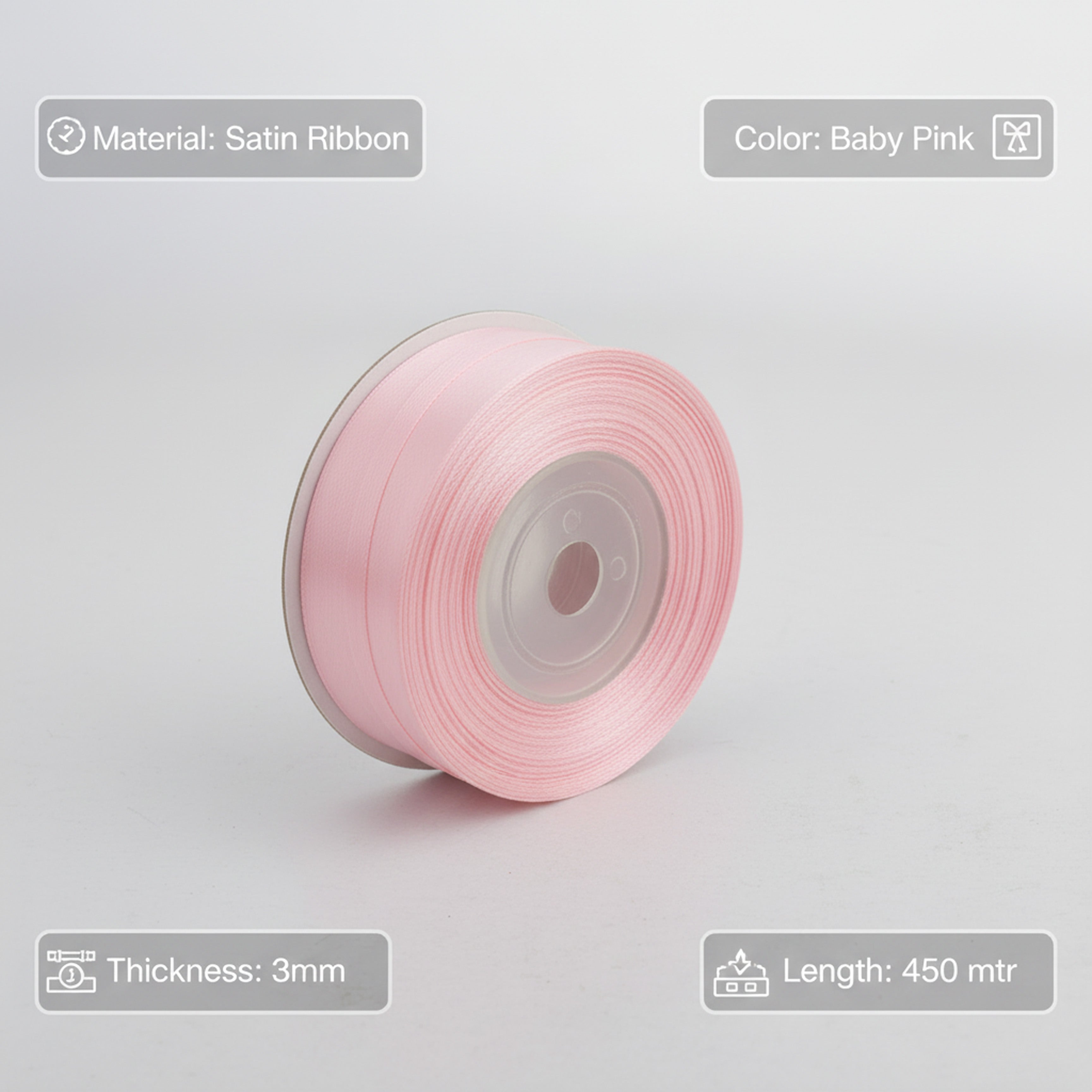Satin Ribbon 3Mm 450Mtr Baby Pink