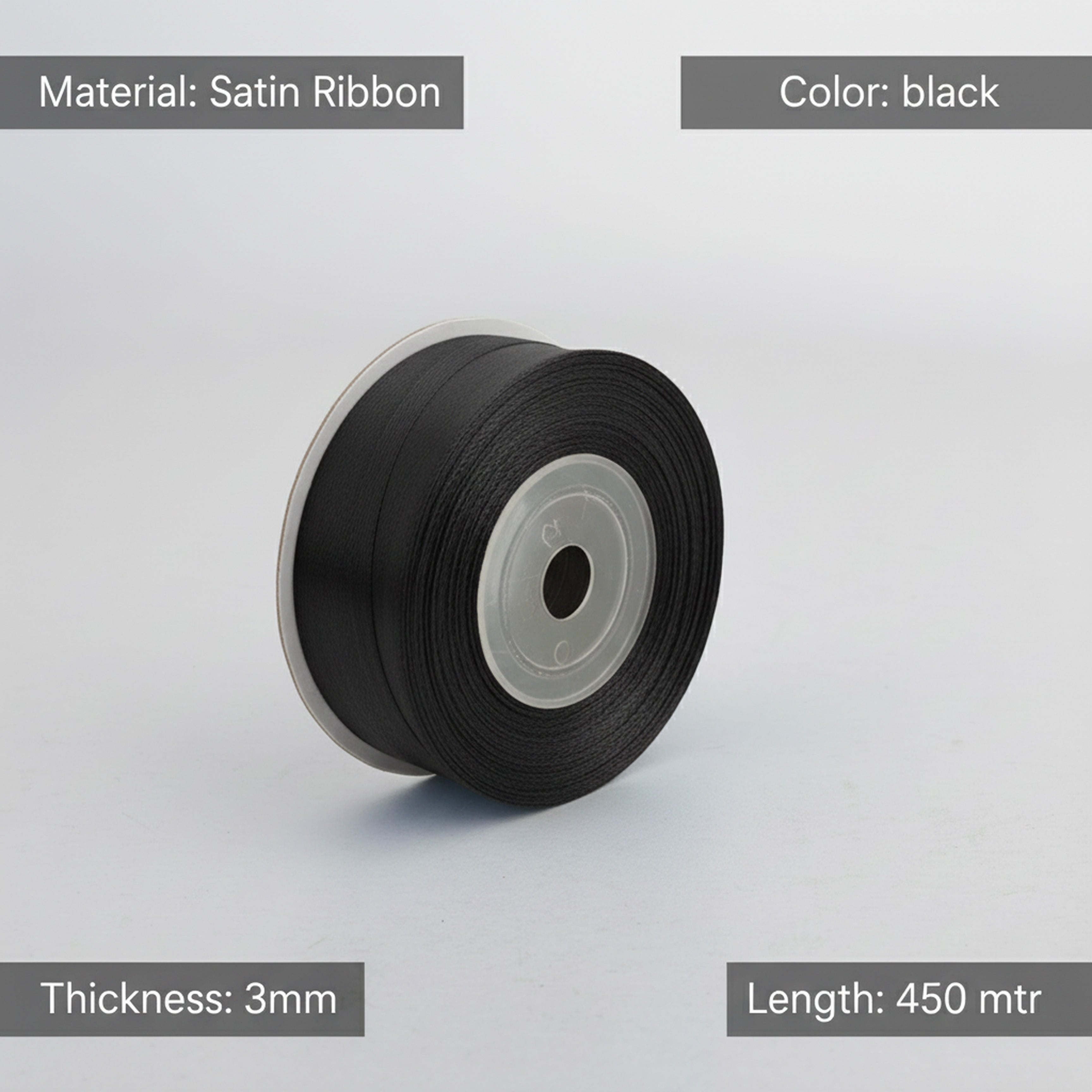 Satin Ribbon 3Mm 450Mtr Black