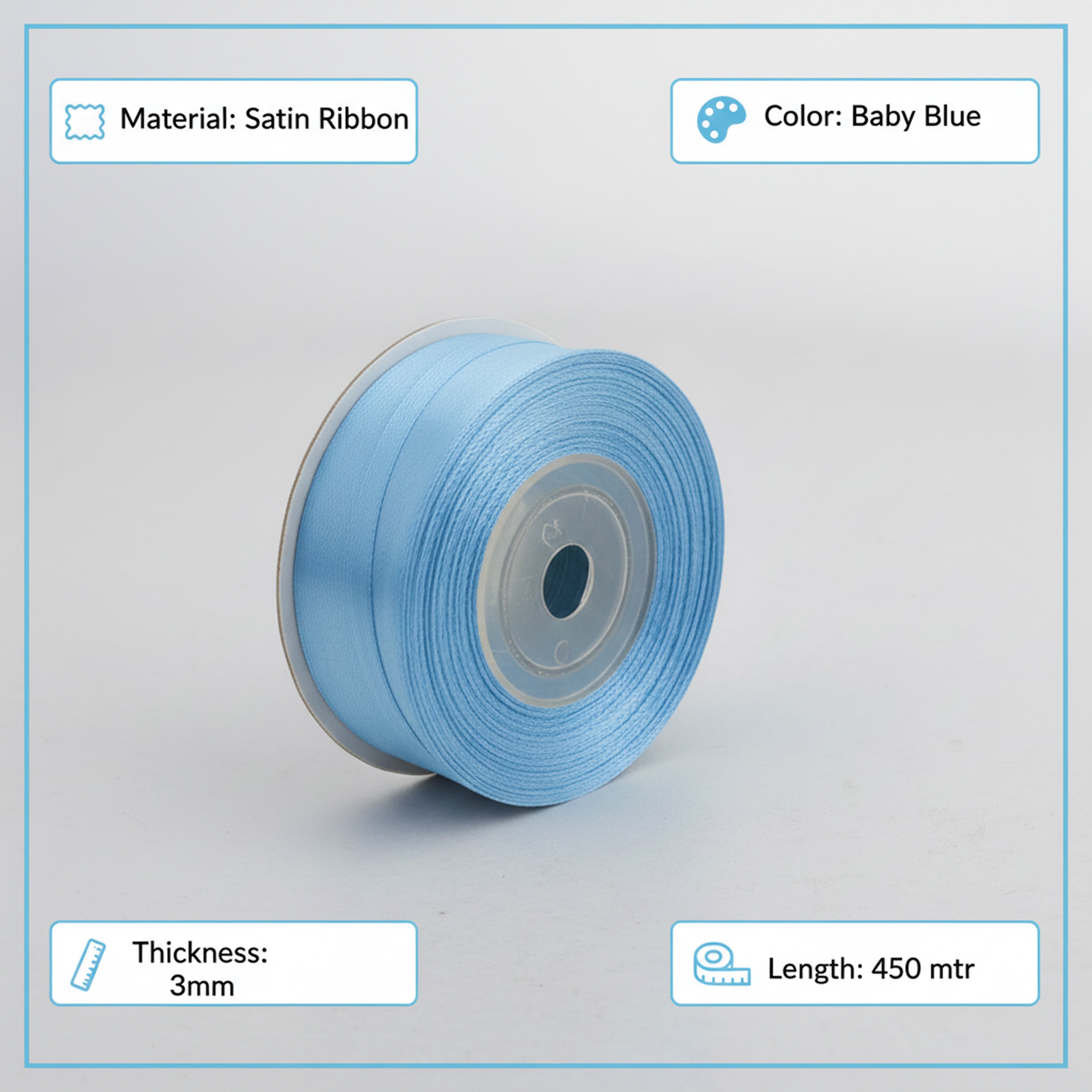 Satin Ribbon 3Mm 450Mtr Baby Blue