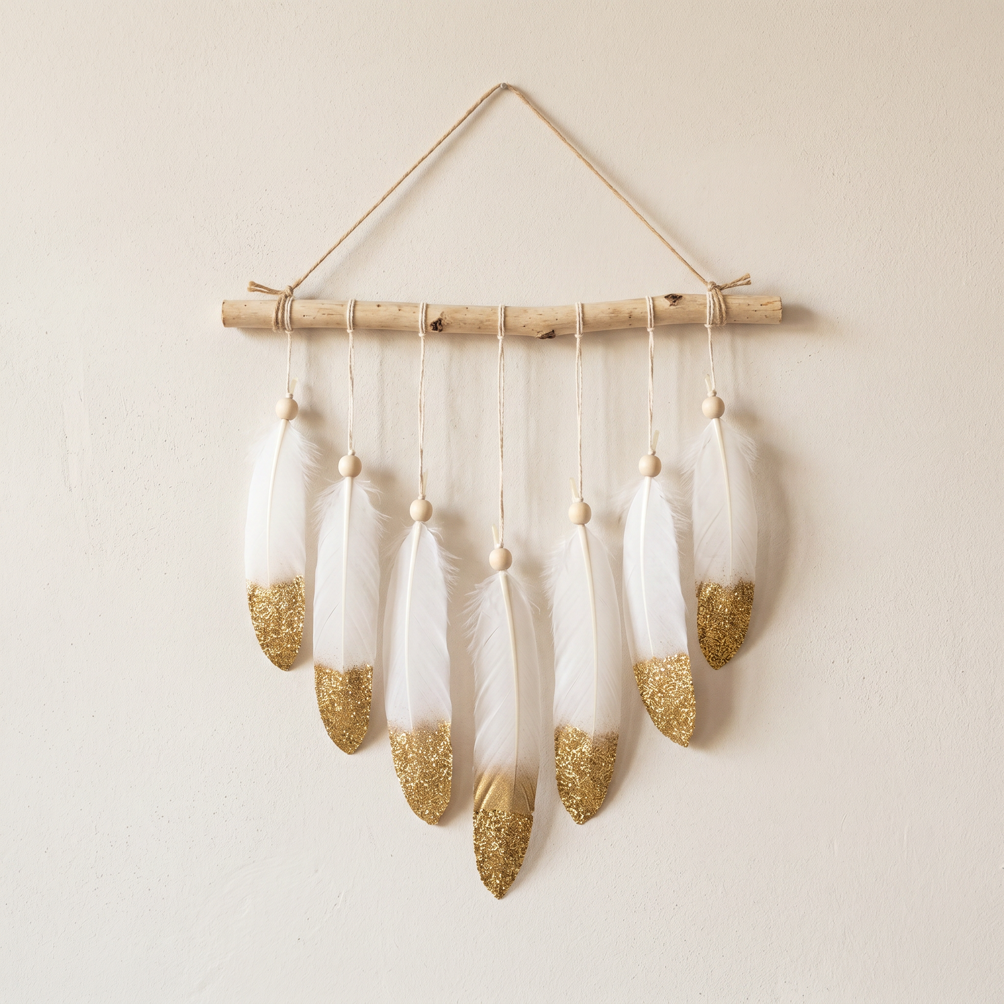 Goose Feathers with Glitter Tip Snow Gold 10 to 15cm 6pc