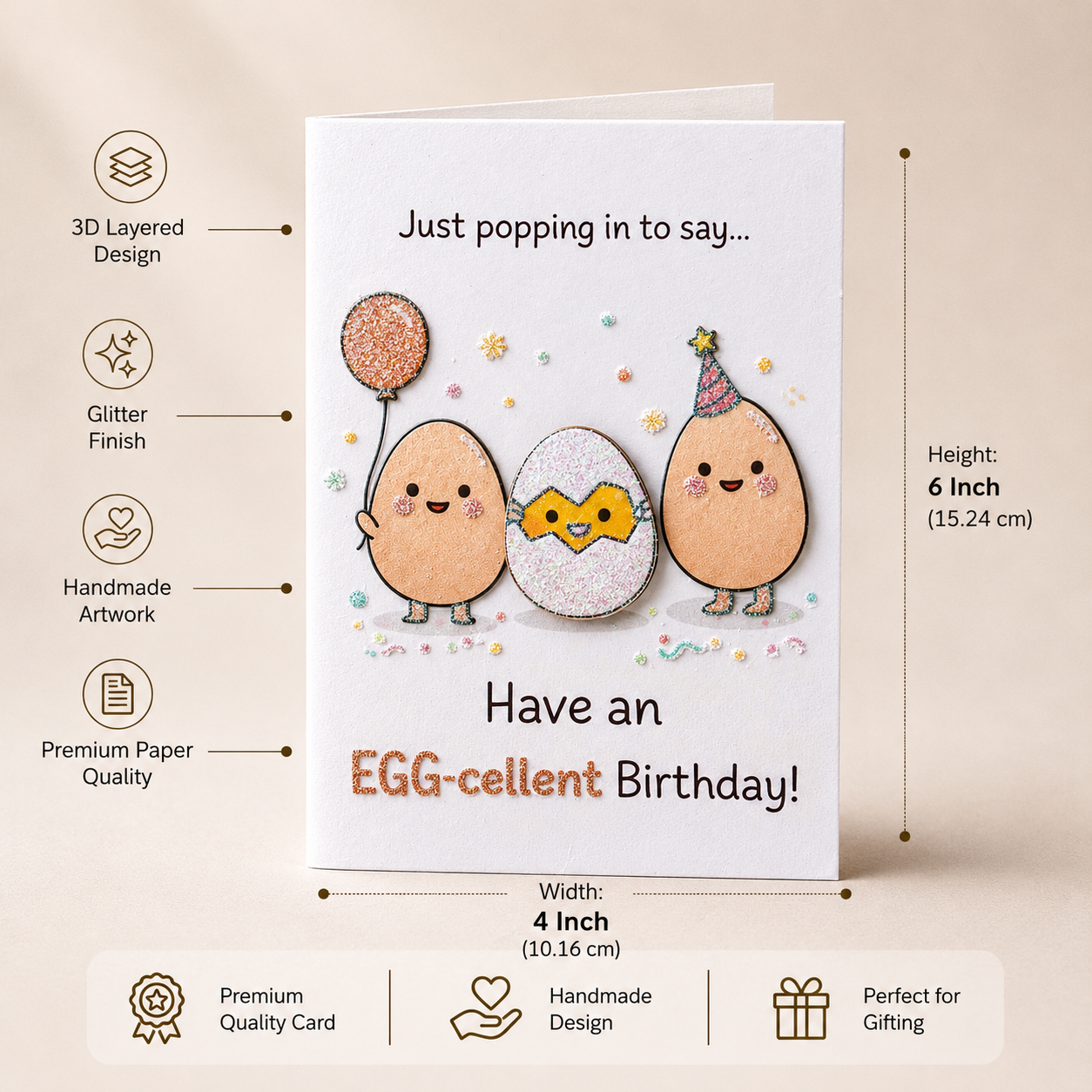 Greeting Card & Envelope Egg-cellent Birthday 4 X 6inch 2pc